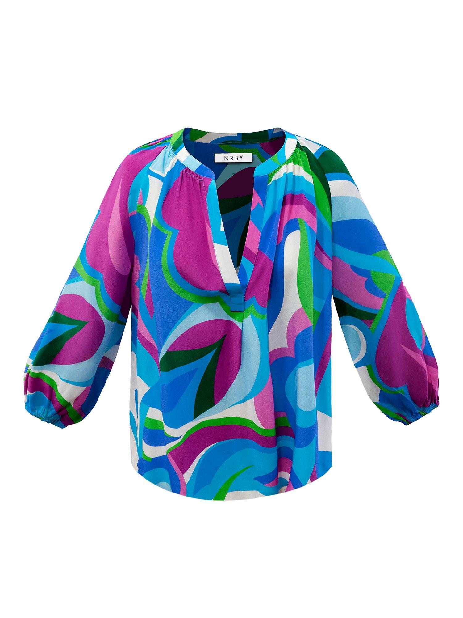 Product image 7 of 7, which shows NRBY Lara Silk Big Swirl Shirt, Multi, XS