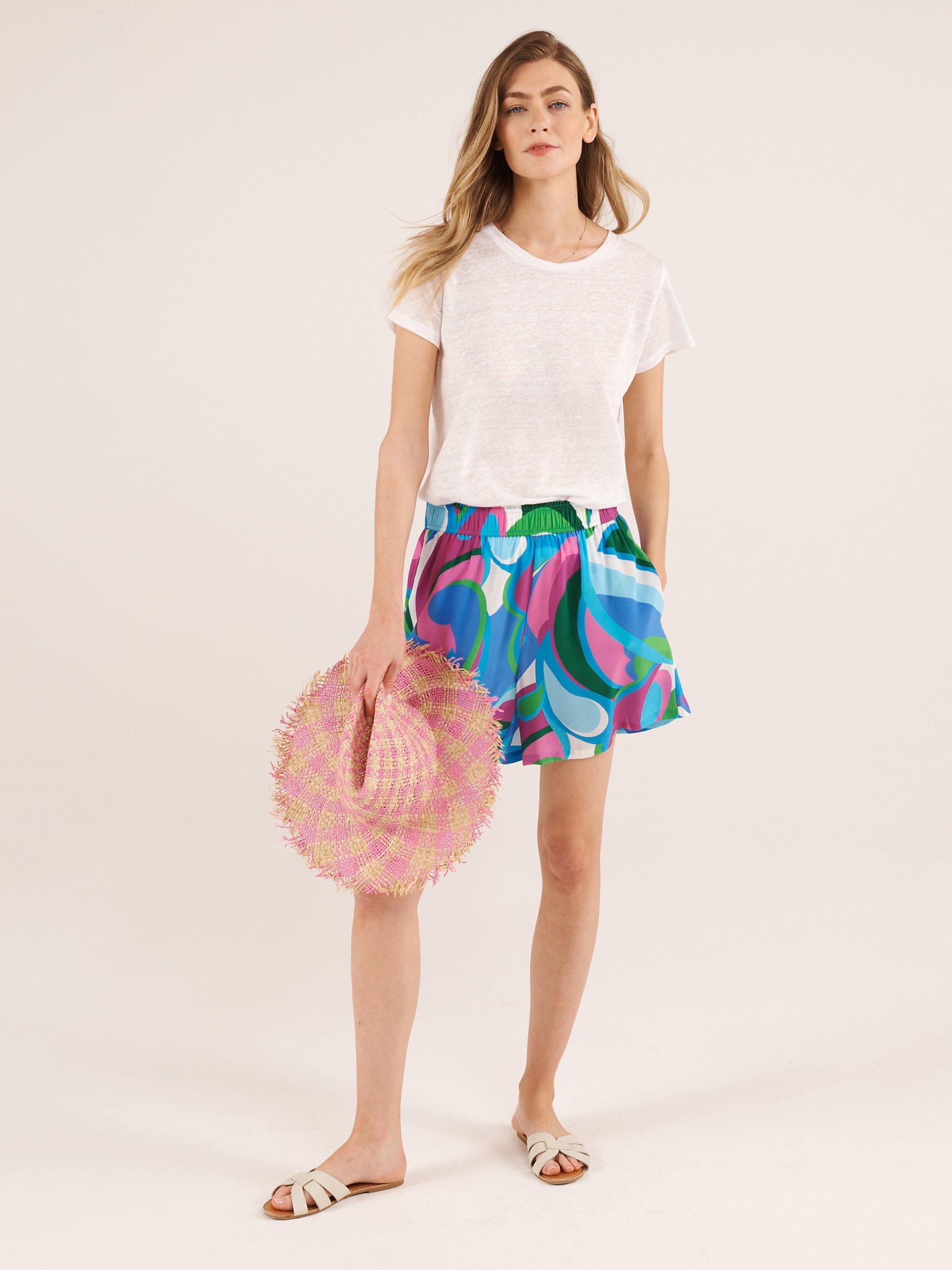 Product image 6 of 7, which shows NRBY Poppie Big Swirl Print Silk Shorts, Multi, S