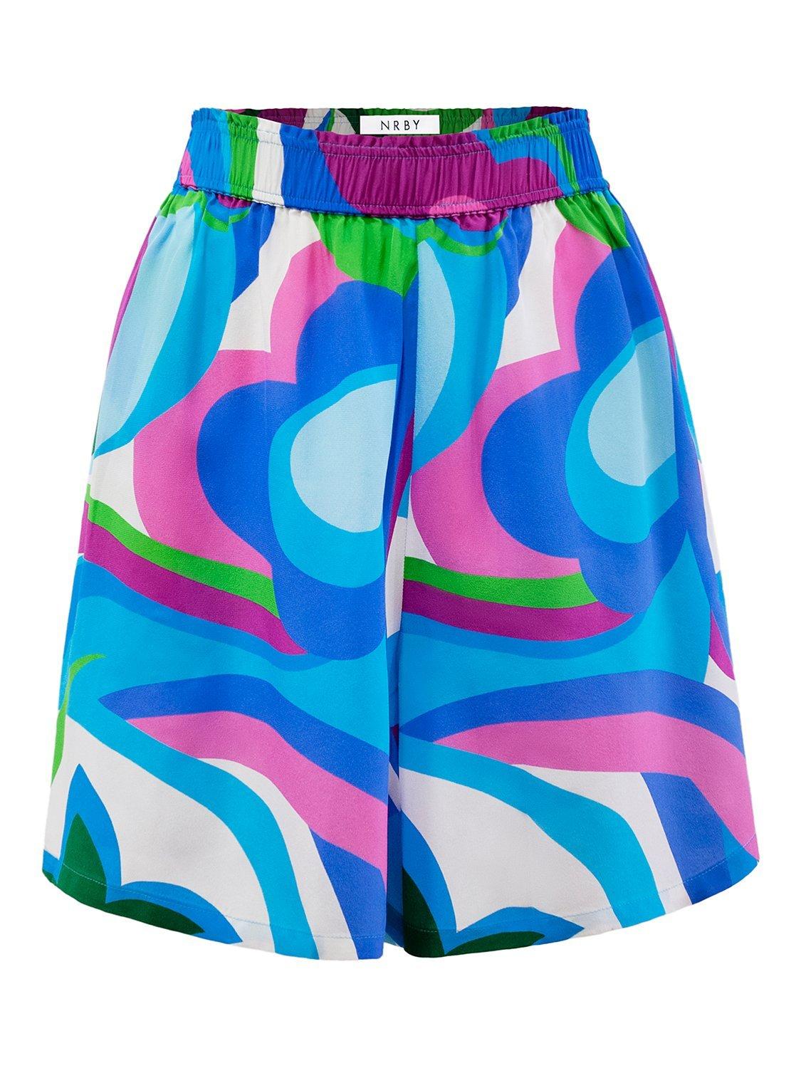 Product image 7 of 7, which shows NRBY Poppie Big Swirl Print Silk Shorts, Multi, S