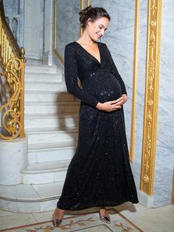 Seraphine Maternity Casia Sequin Maxi Dress, Black - view 2, Black