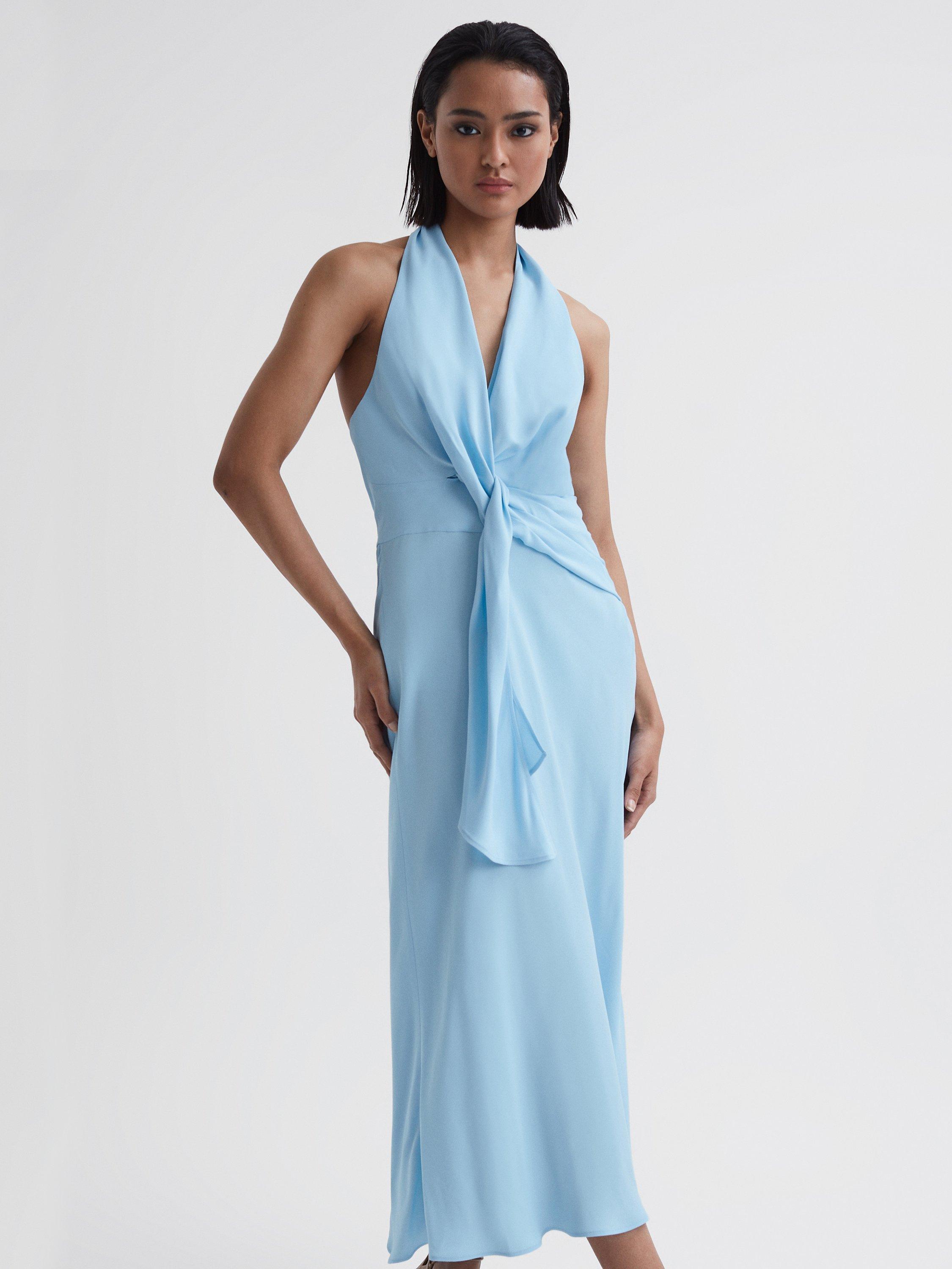 Reiss Amber Halter Midi Dress, Blue