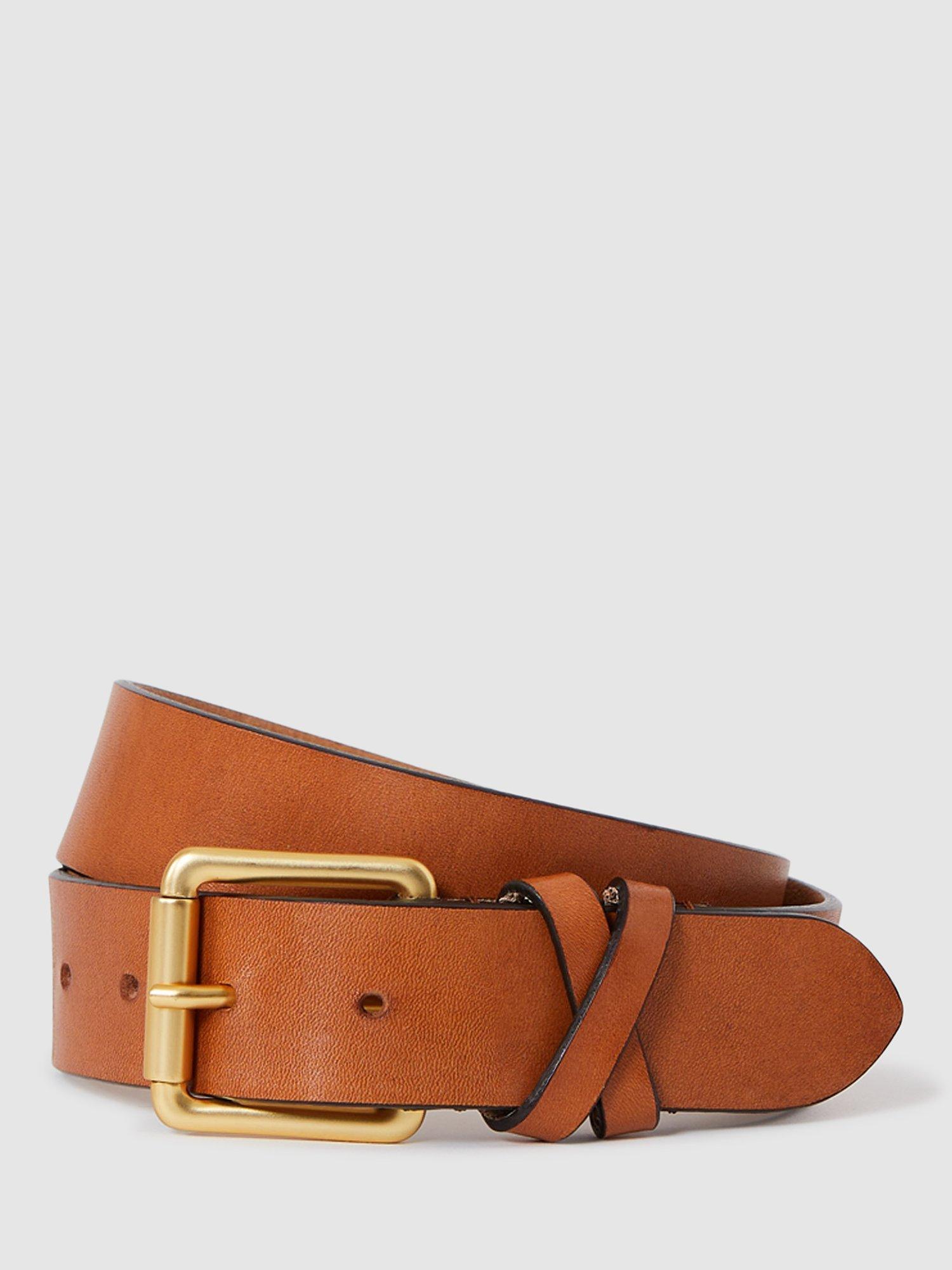 Reiss Annie Roller Bar Buckle Leather Belt, Tan