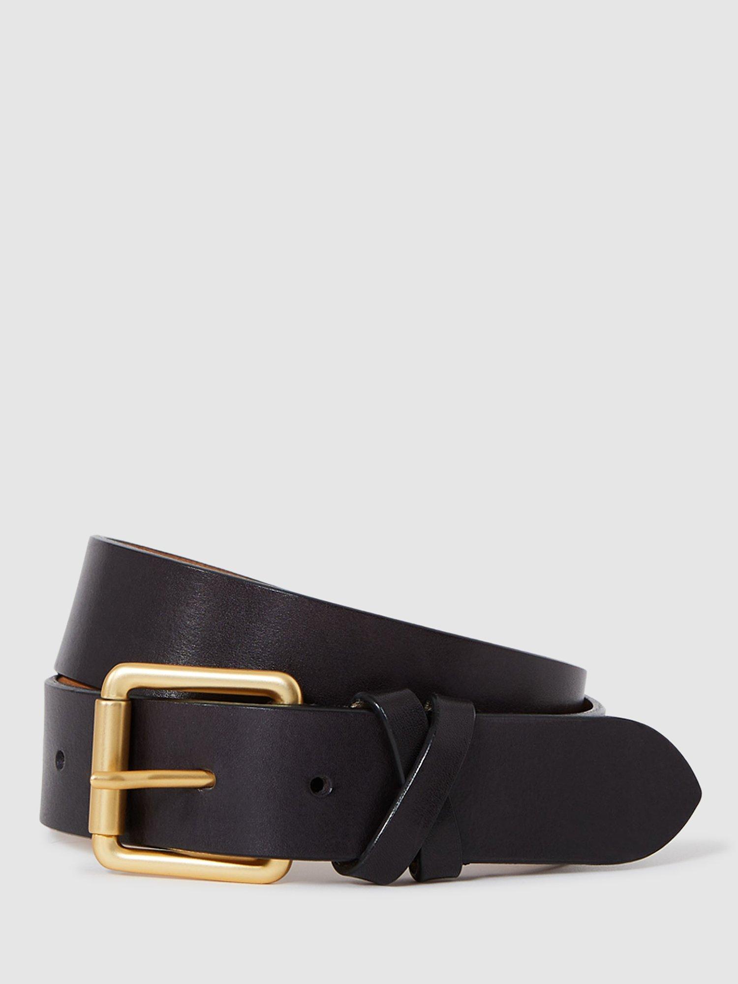Reiss Annie Roller Bar Buckle Leather Belt, Black