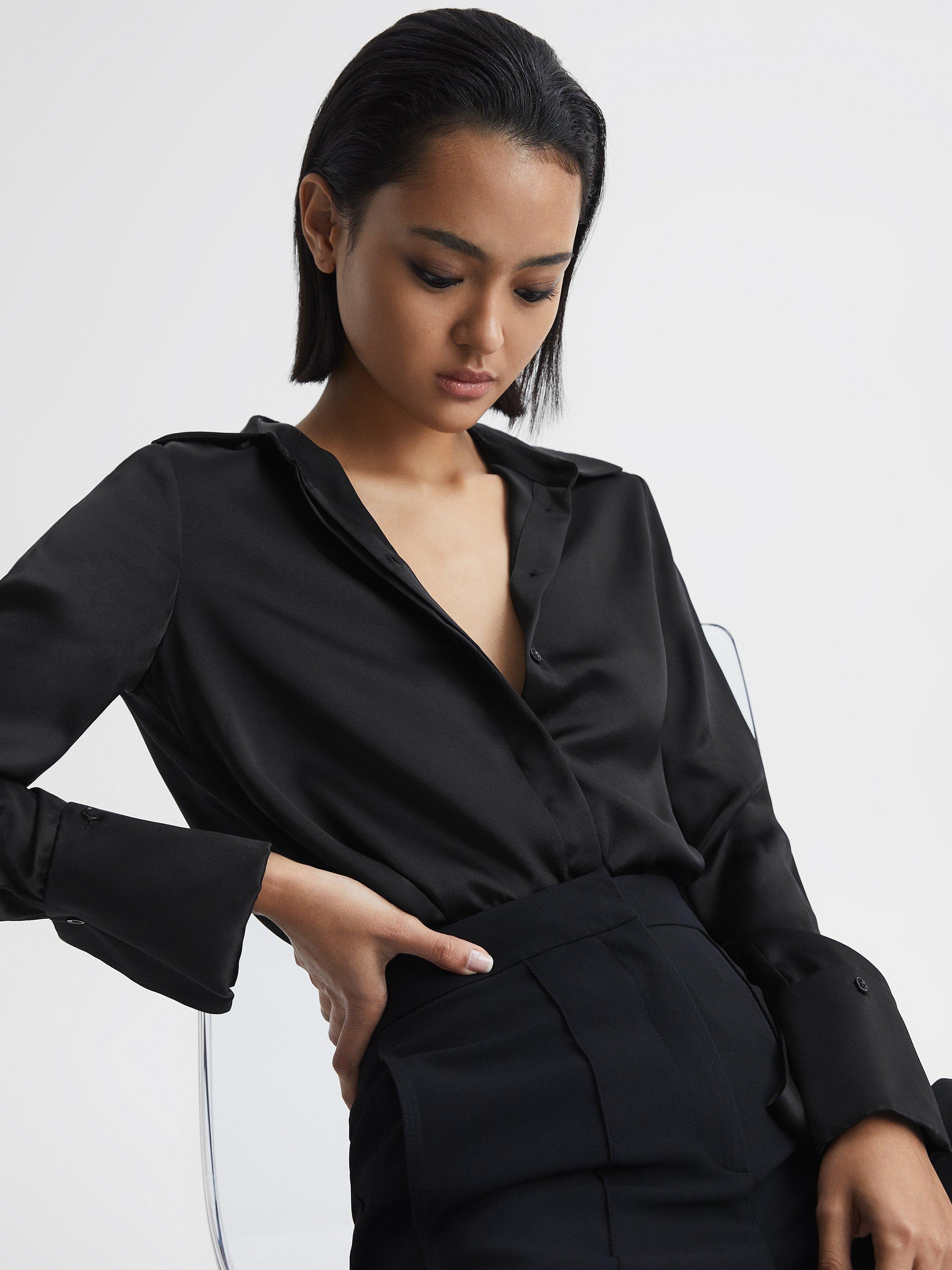 Reiss Petite Hailey Plain Long Sleeve Silk Shirt