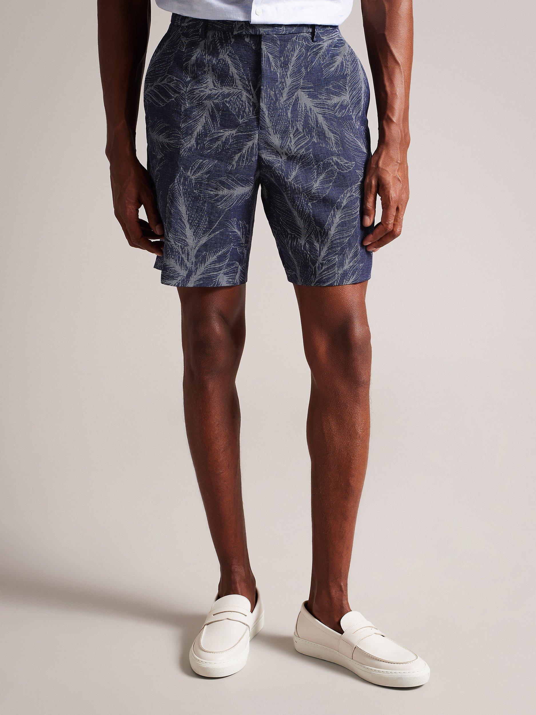 Ted Baker Linen Blend Postos Leaf Print Shorts, Navy