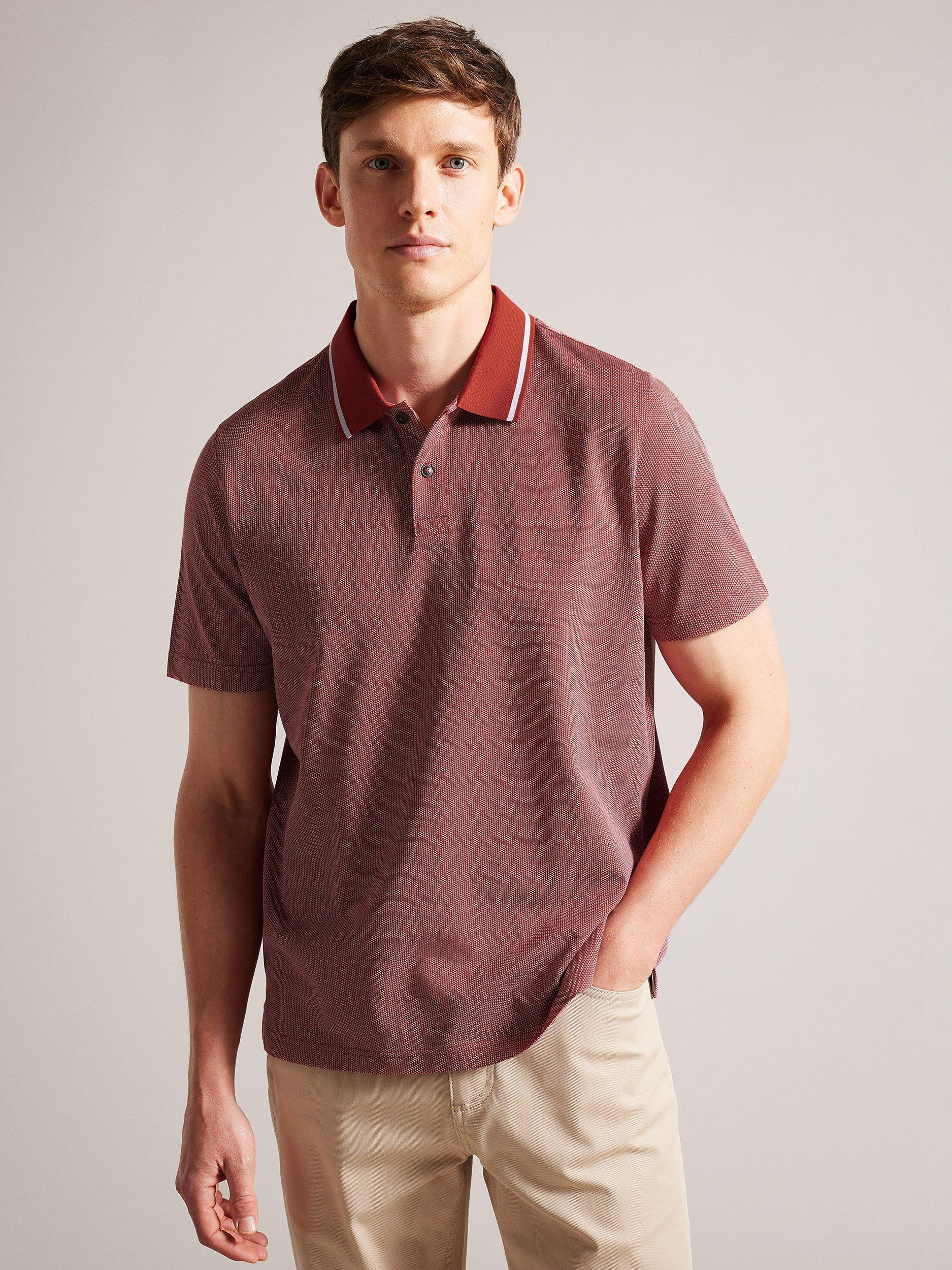 Ted Baker Arts Mini Jacquard Stitch Polo, Red Dark