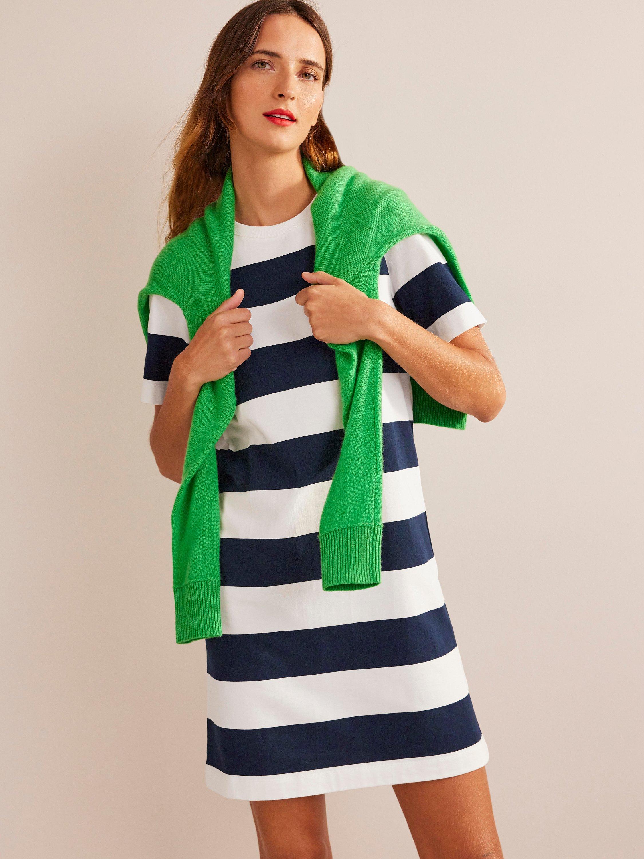 Boden Stripe Mini T-Shirt Dress, Ivory/Navy