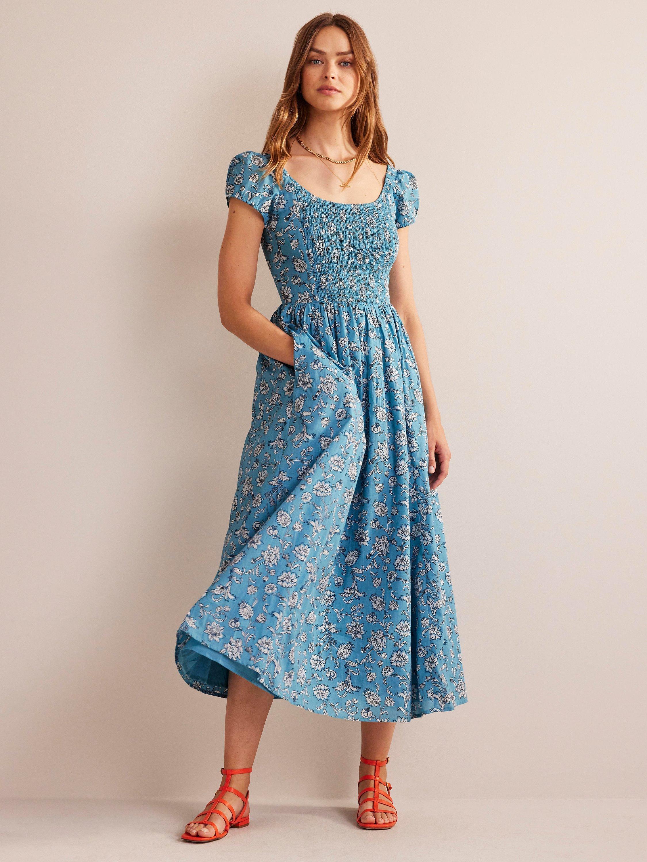 Boden Meadow Fall Floral Smocked Back Dress