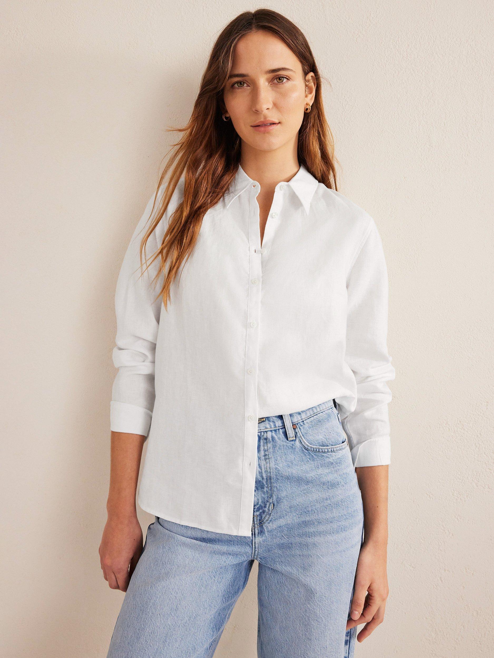 Boden Semi-Fitted Linen Shirt, White