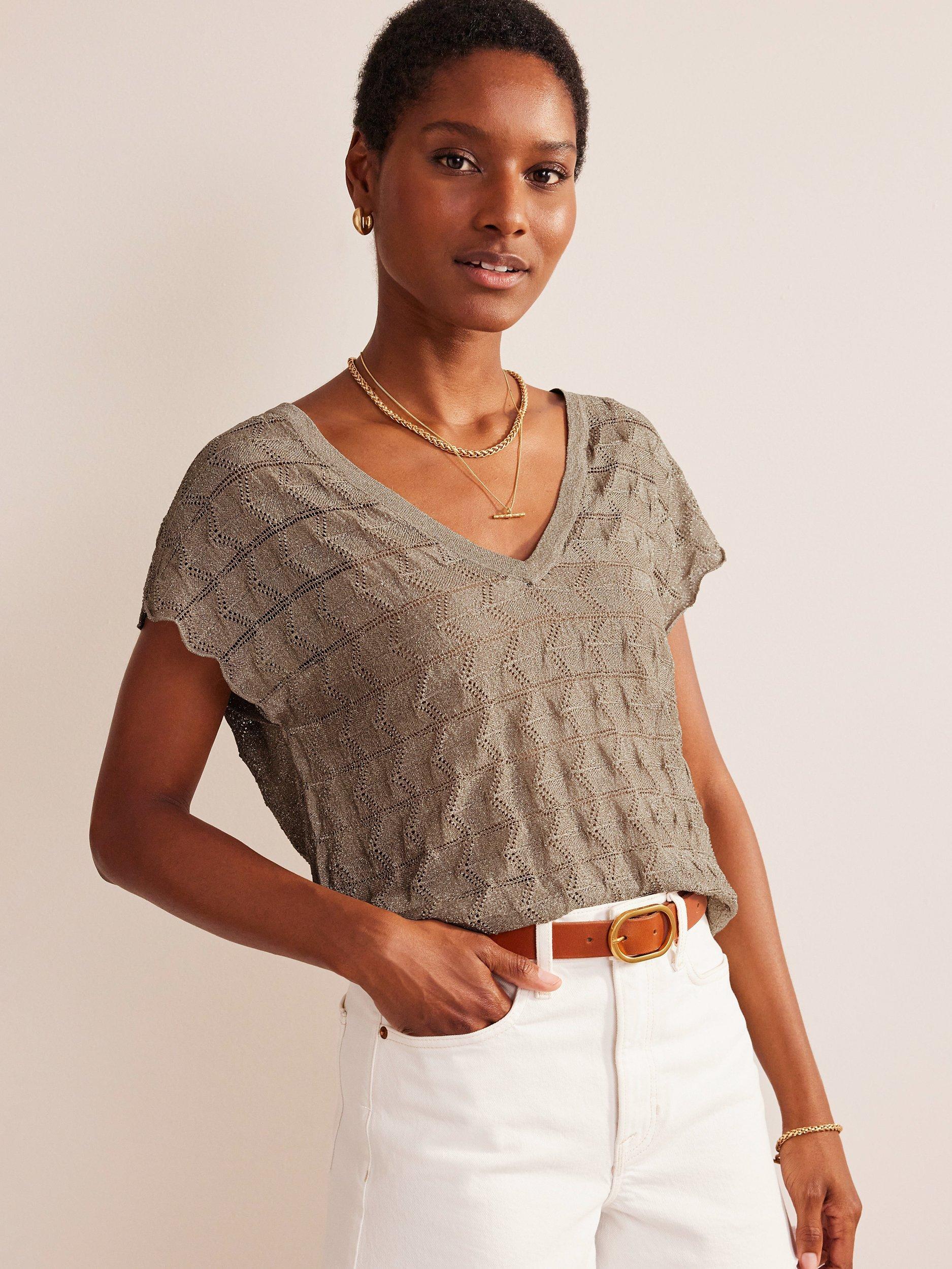 Boden Knitted Beach Top, Metallic Stone