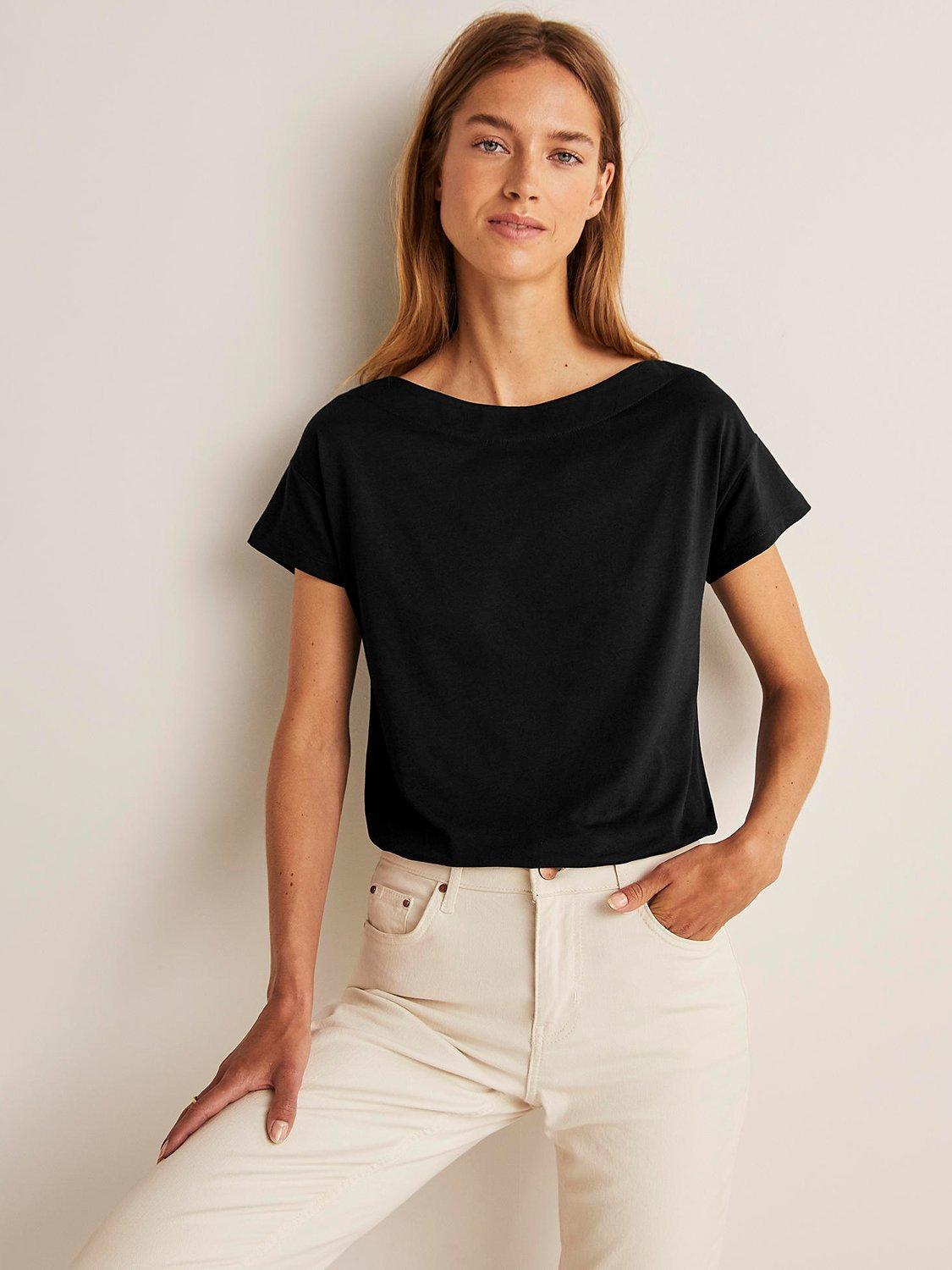 Product image 1 of 5, which shows Boden Supersoft Boat Neck T-Shirt, Black, 8