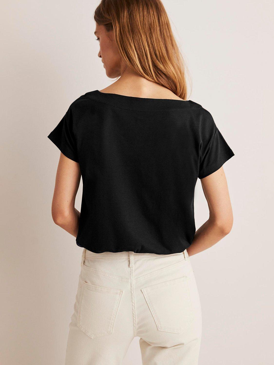 Product image 3 of 5, which shows Boden Supersoft Boat Neck T-Shirt, Black, 8