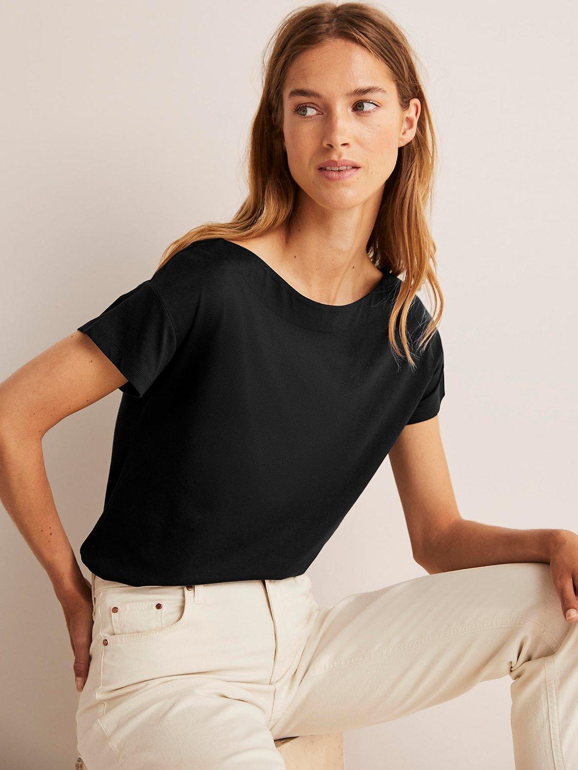 Product image 4 of 5, which shows Boden Supersoft Boat Neck T-Shirt, Black, 8