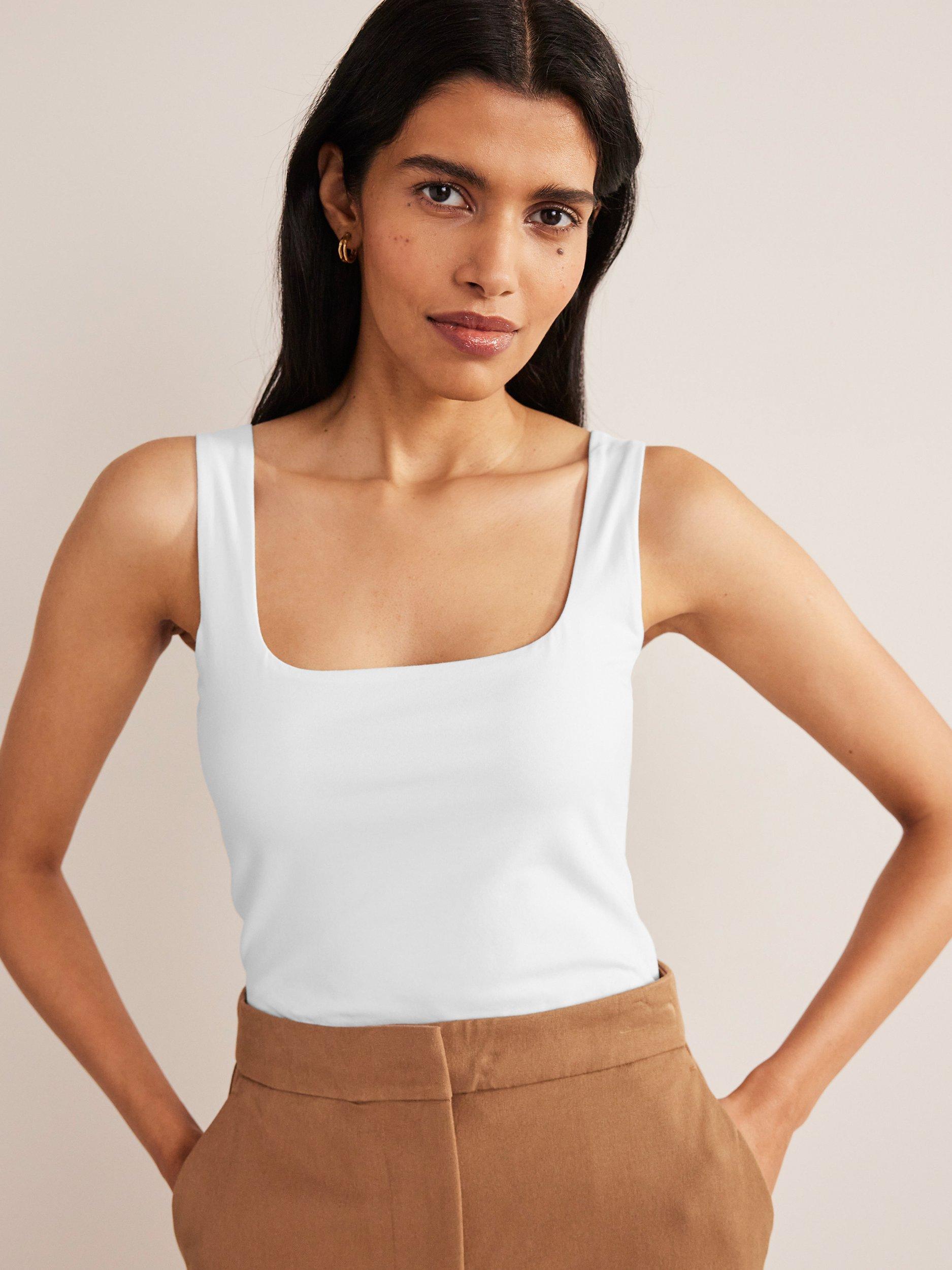 Boden Square Neck Vest Top, White