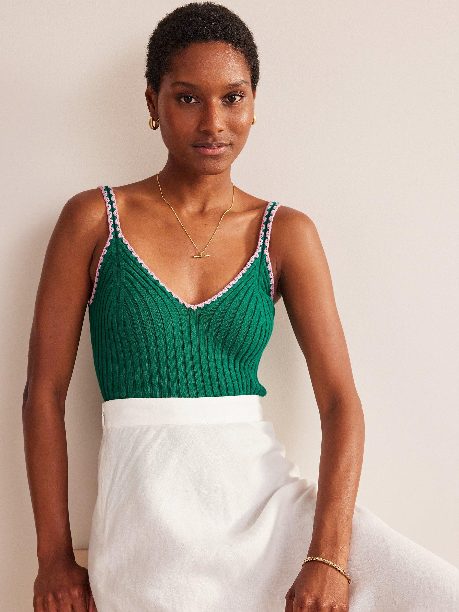 Boden Crochet Trim Knit Crop Vest, Green