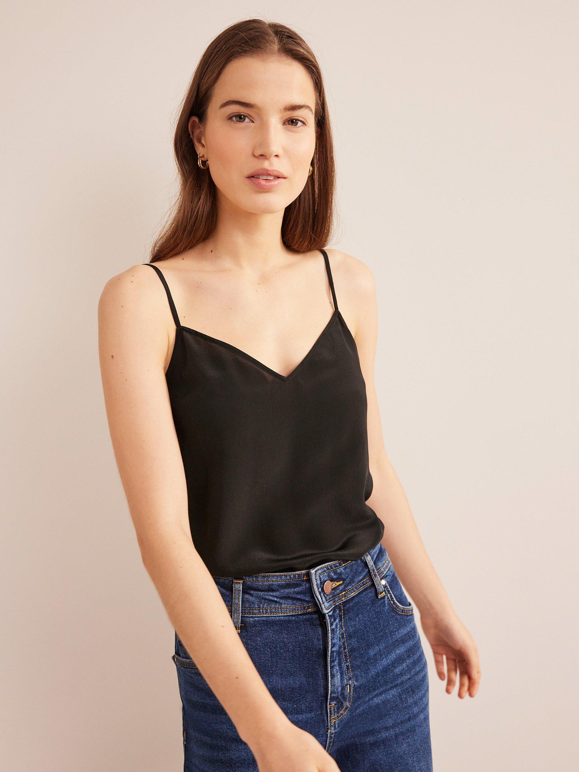 Product image 1 of 5, which shows Boden Silk Cami Top, Black, 8