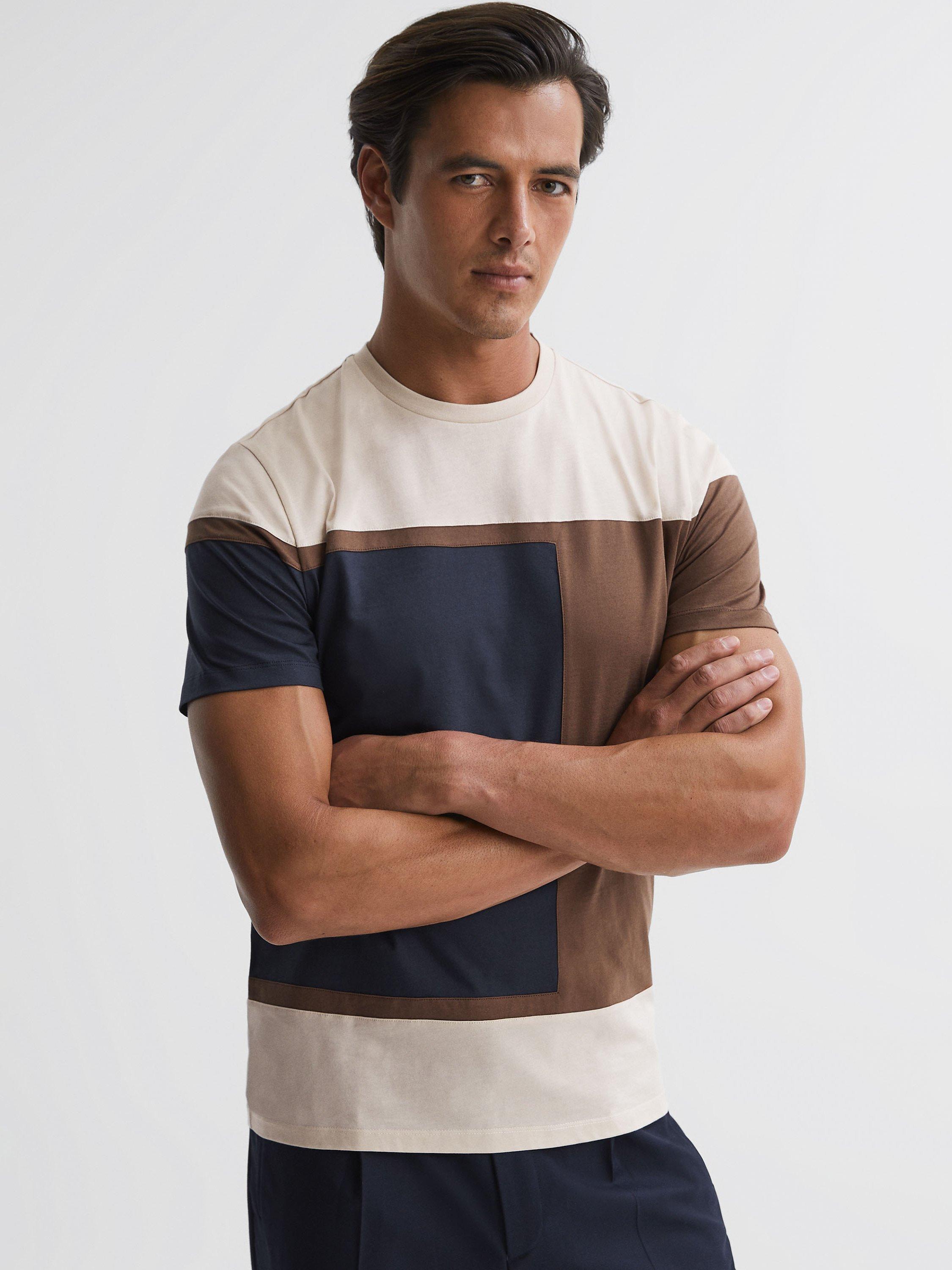Reiss Holborn Colour Block Cotton T-Shirt, Stone