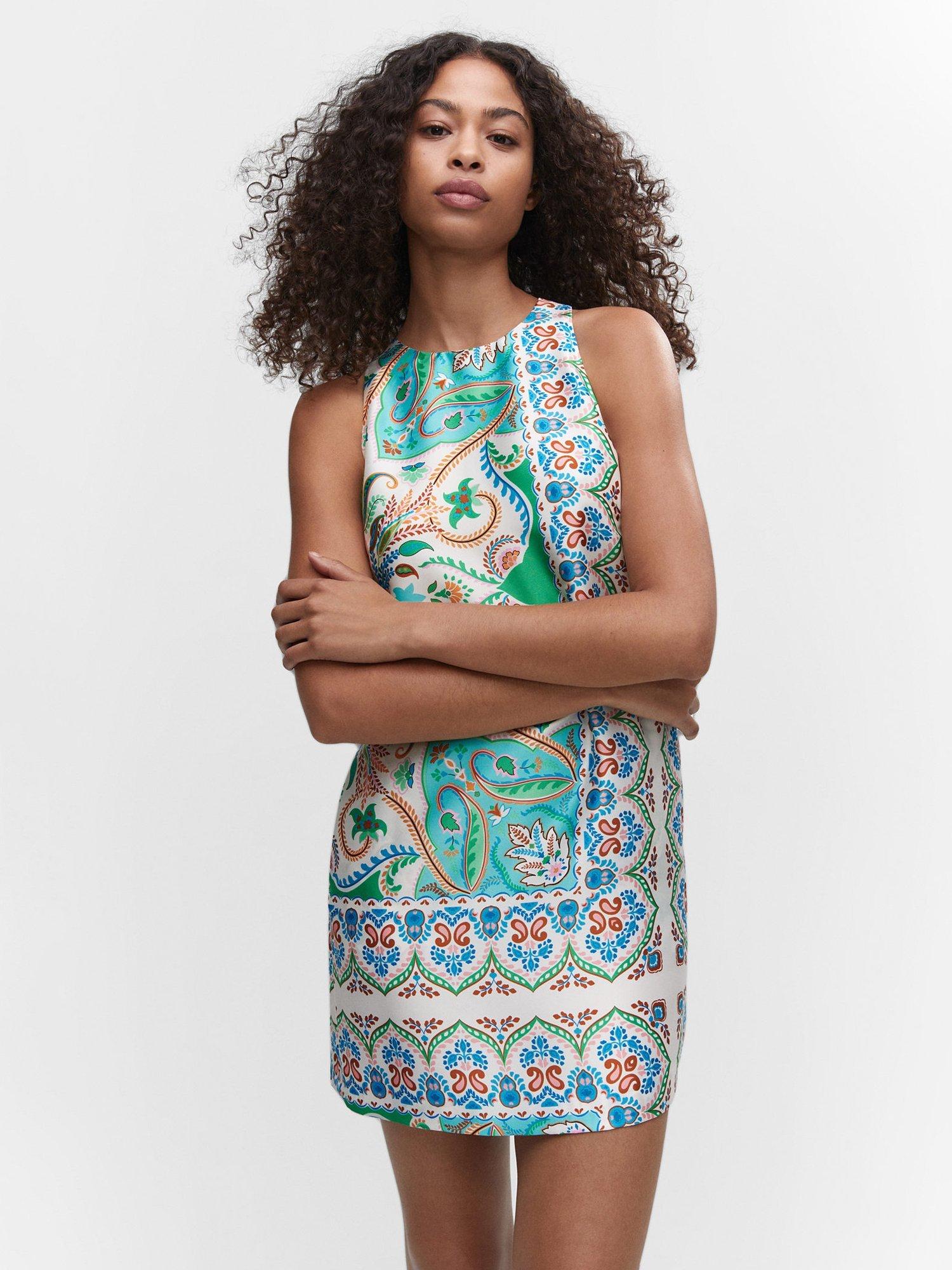 Mango Tiky Paisley Print Mini Dress, White/Multi