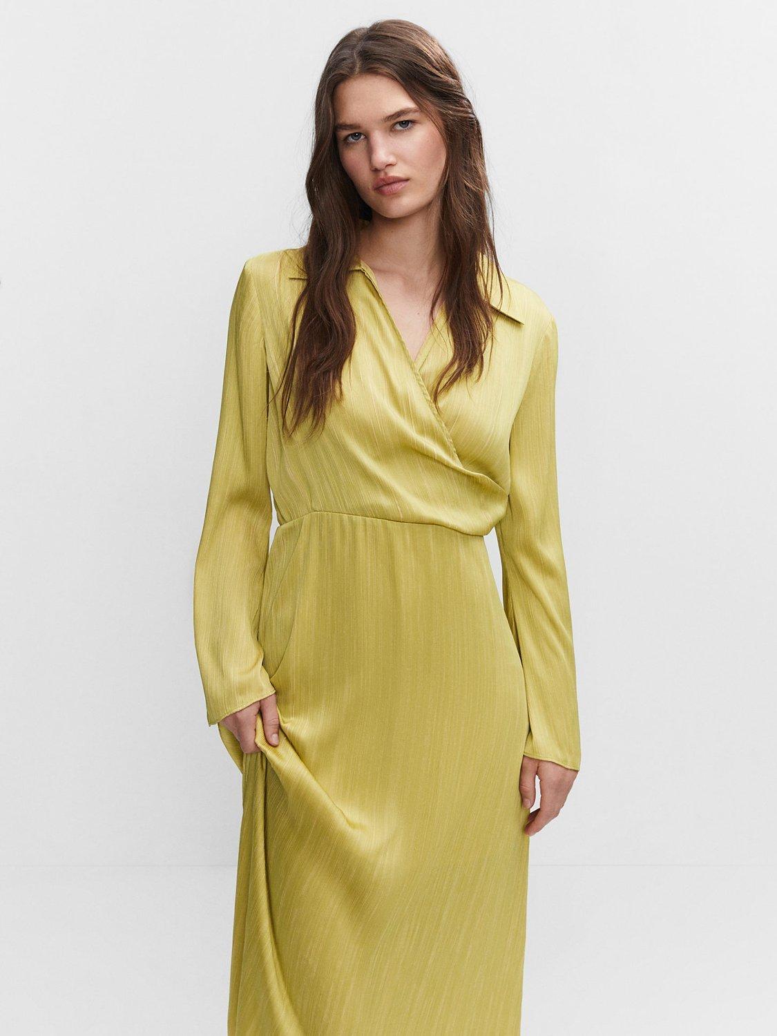 Mango Shirt Midi Dress, Bright Yellow