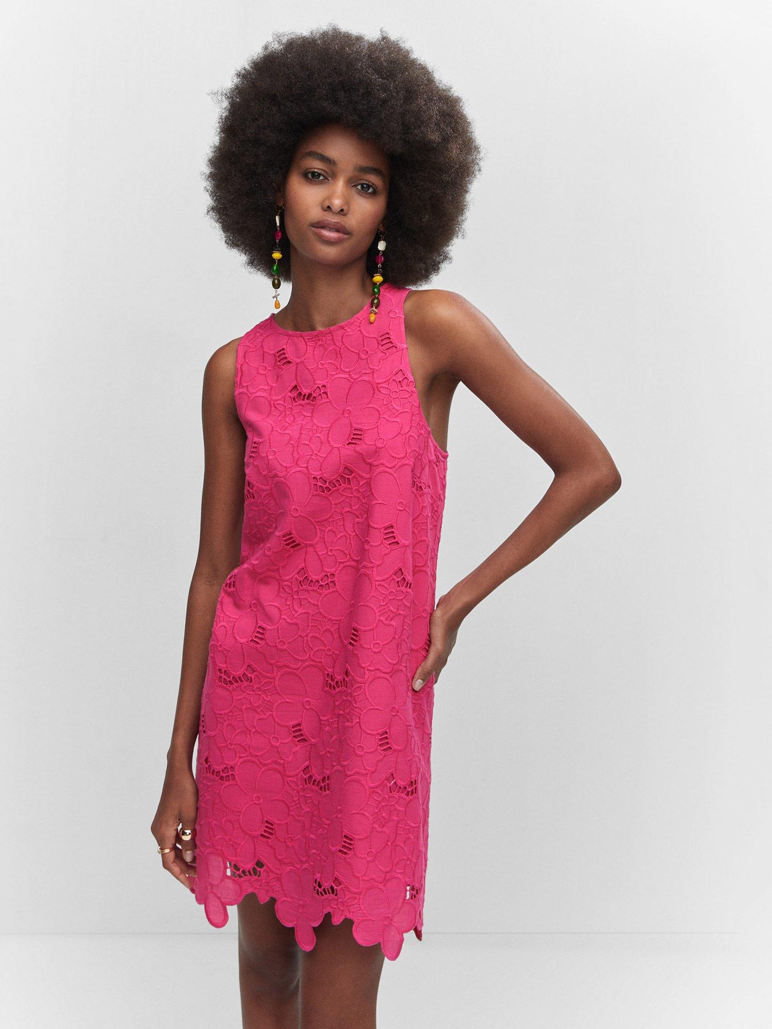 Mango Floral Mini Dress, Bright Pink