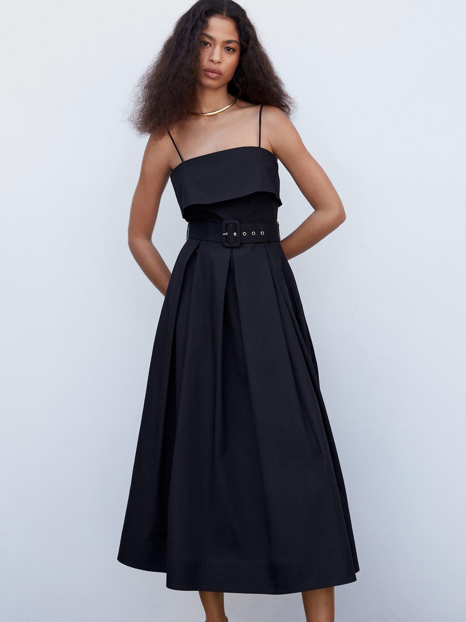 Mango Nicola Plain Belted Midi Dress, Black