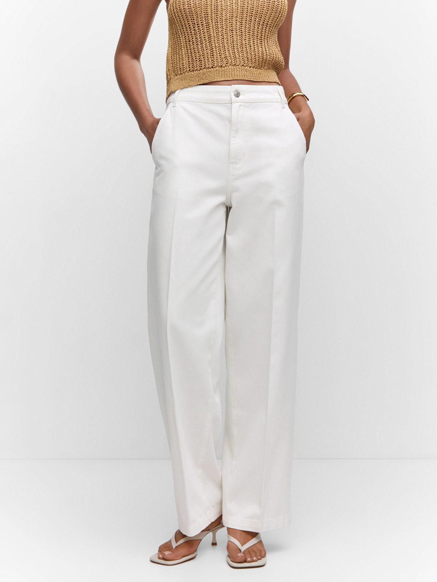 Mango Tailor Wide Leg Jeans, White