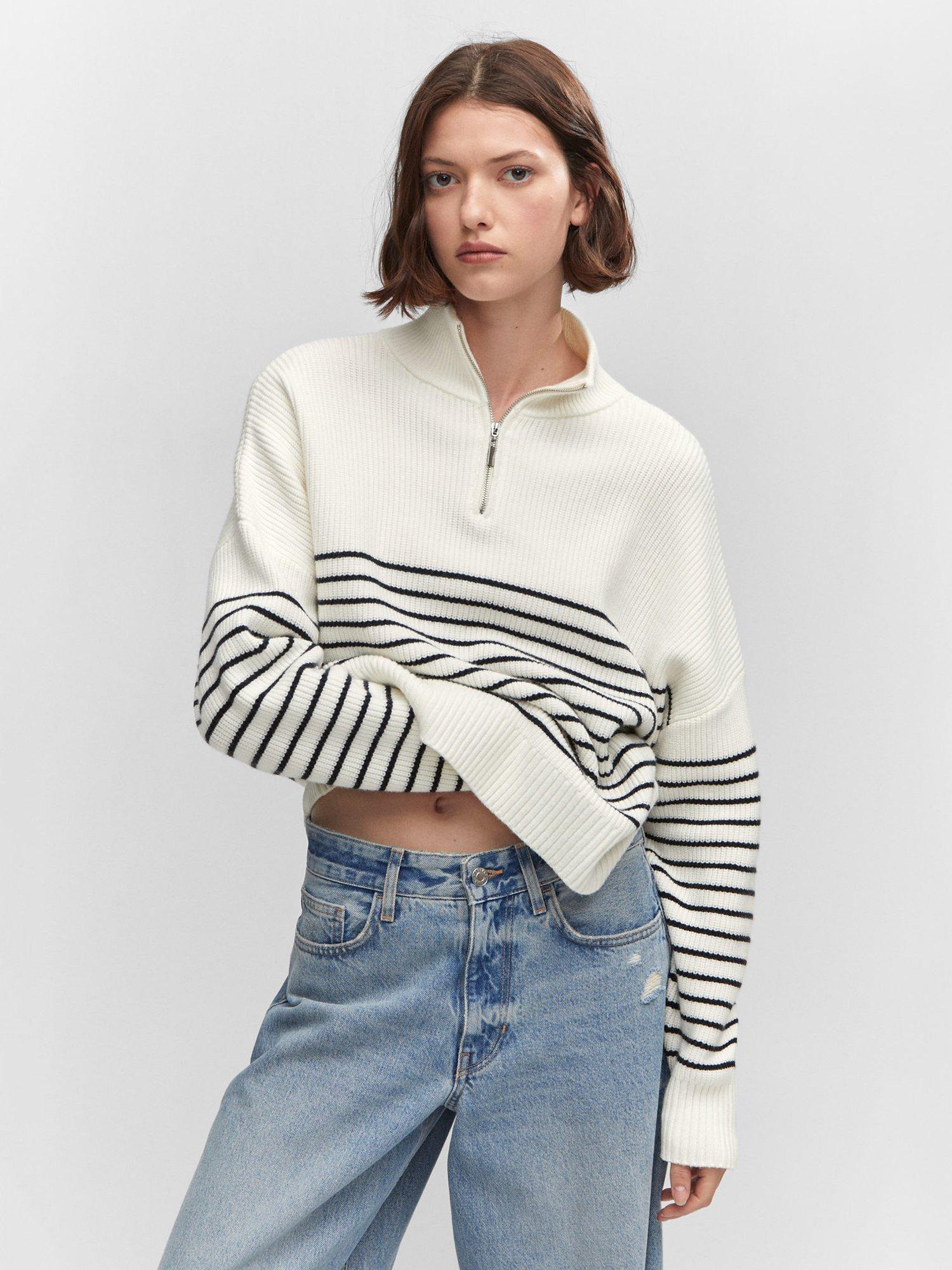 Mango Stripe Zip Neck Jumper