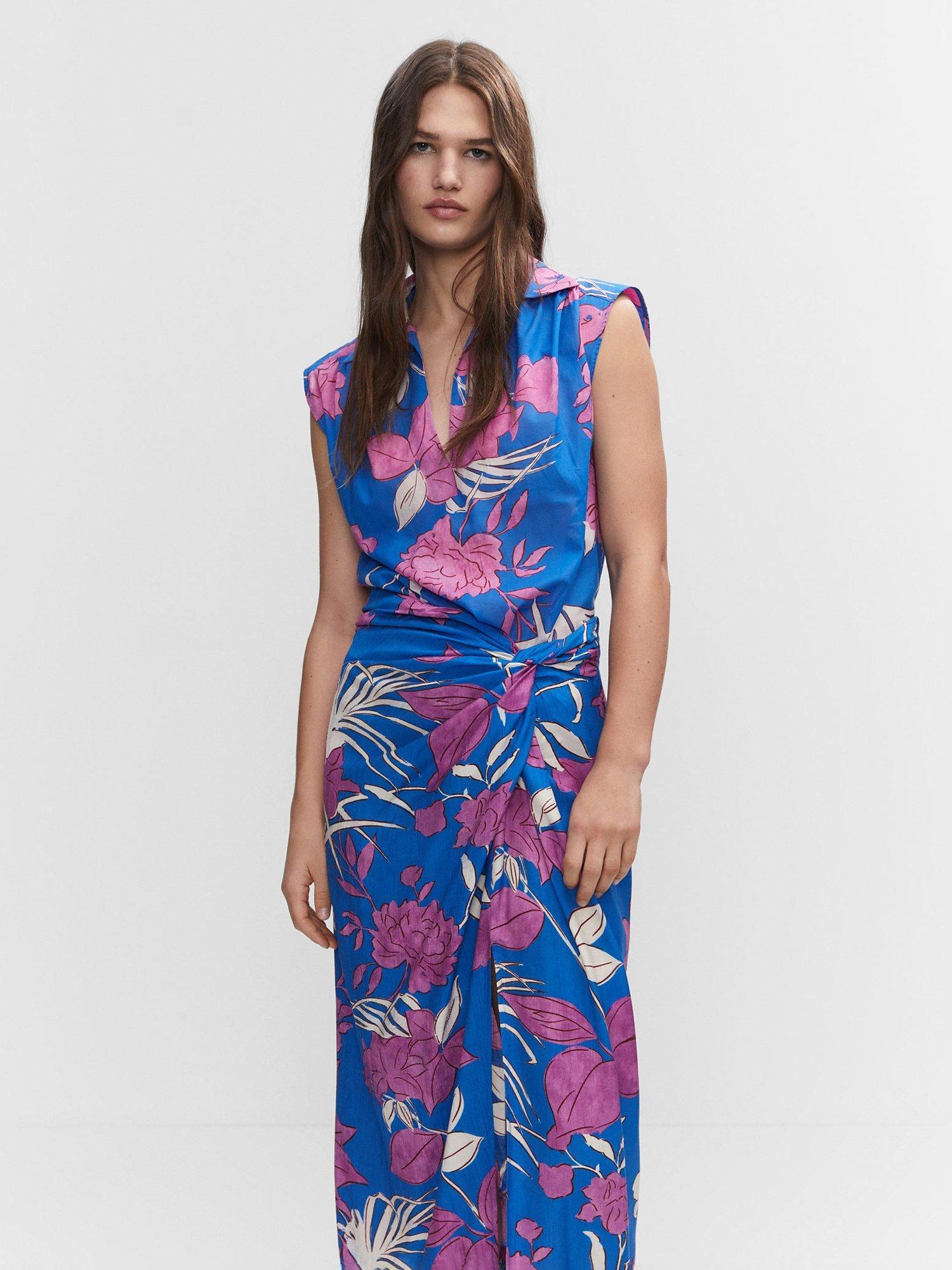 Mango Nuti Floral Sleeveless Top, Medium Blue