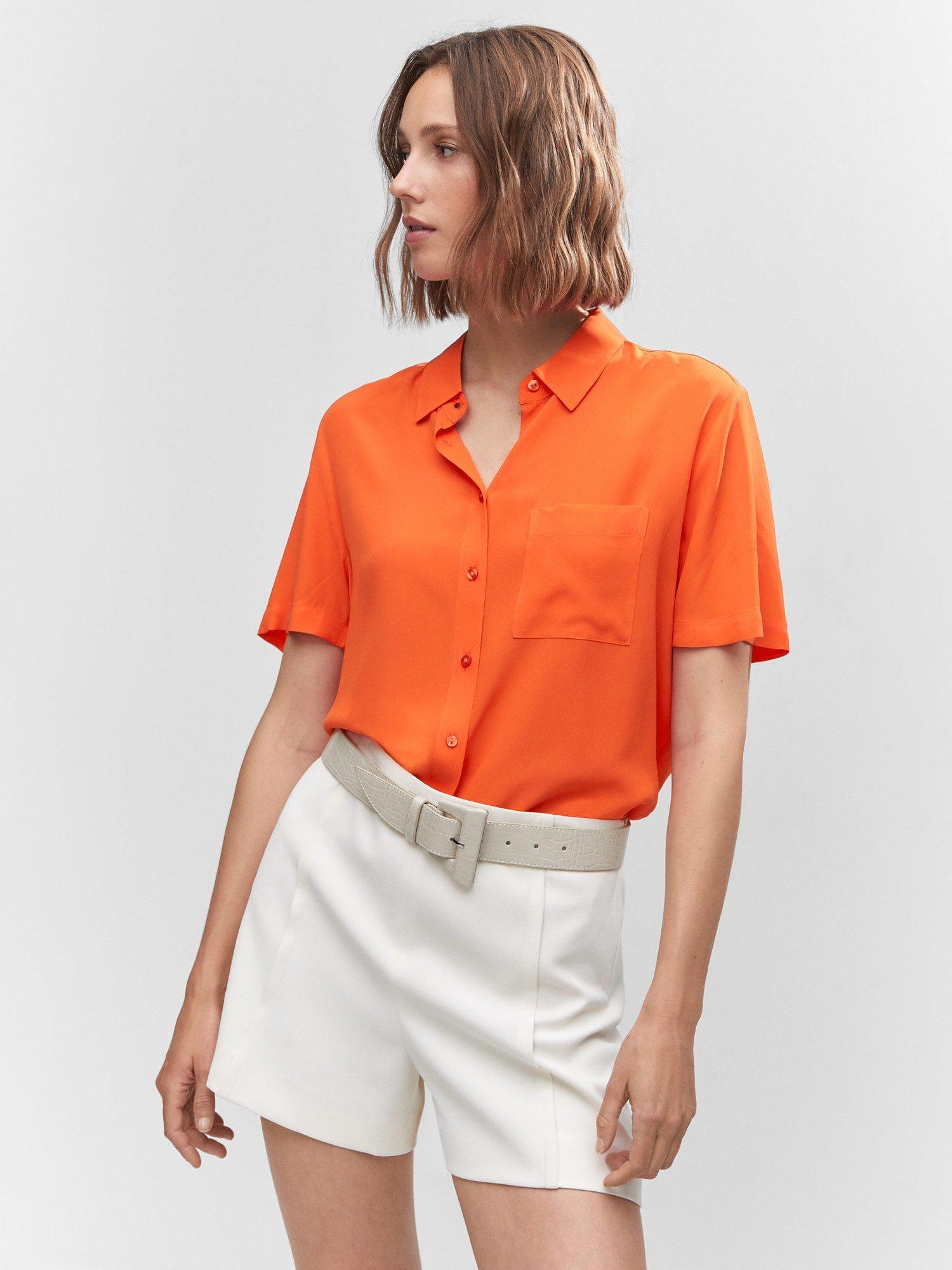 Mango Moss Short Sleeve Blouse, Orange