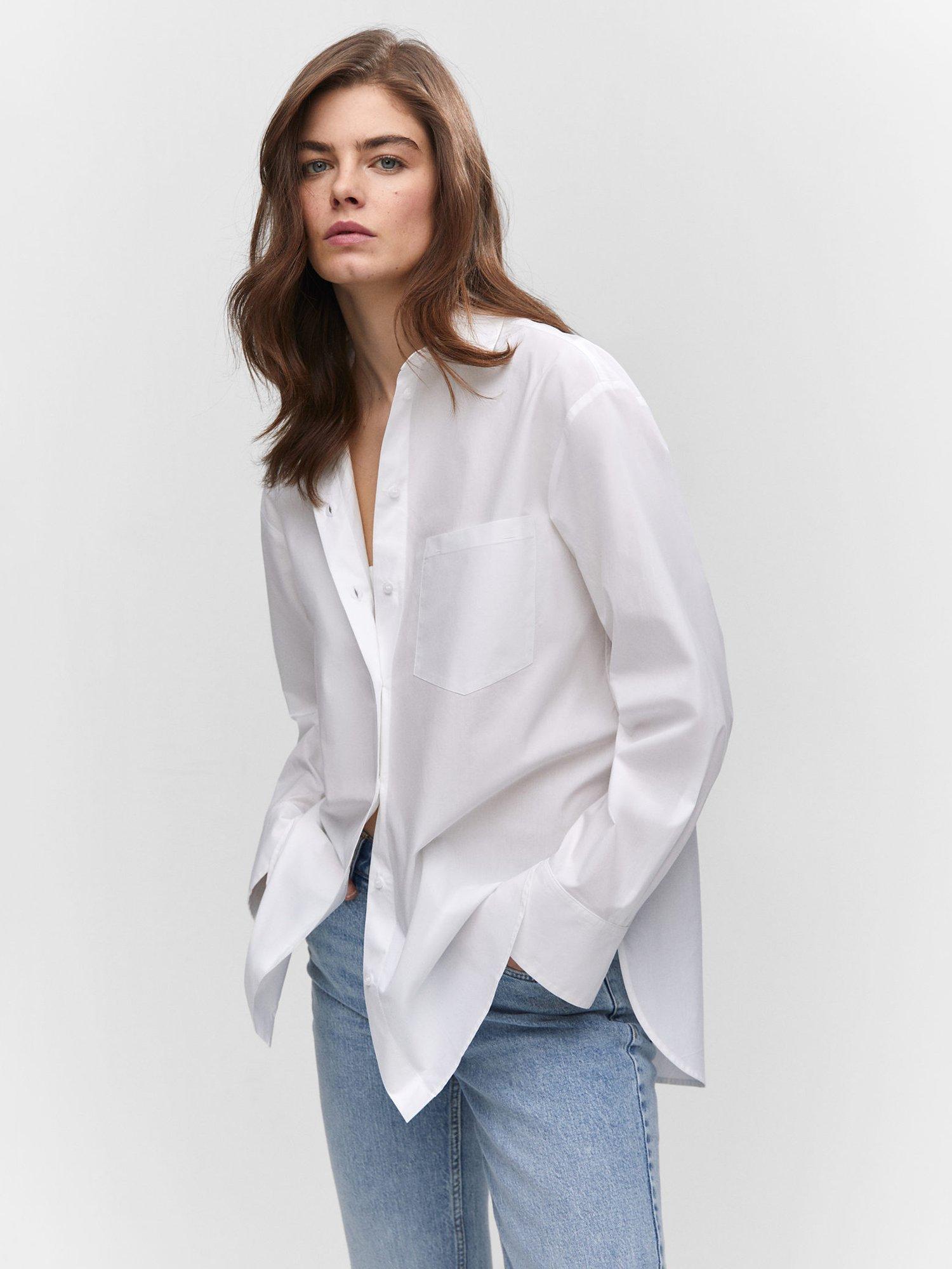 Mango Juanes Oversized Cotton Shirt, White