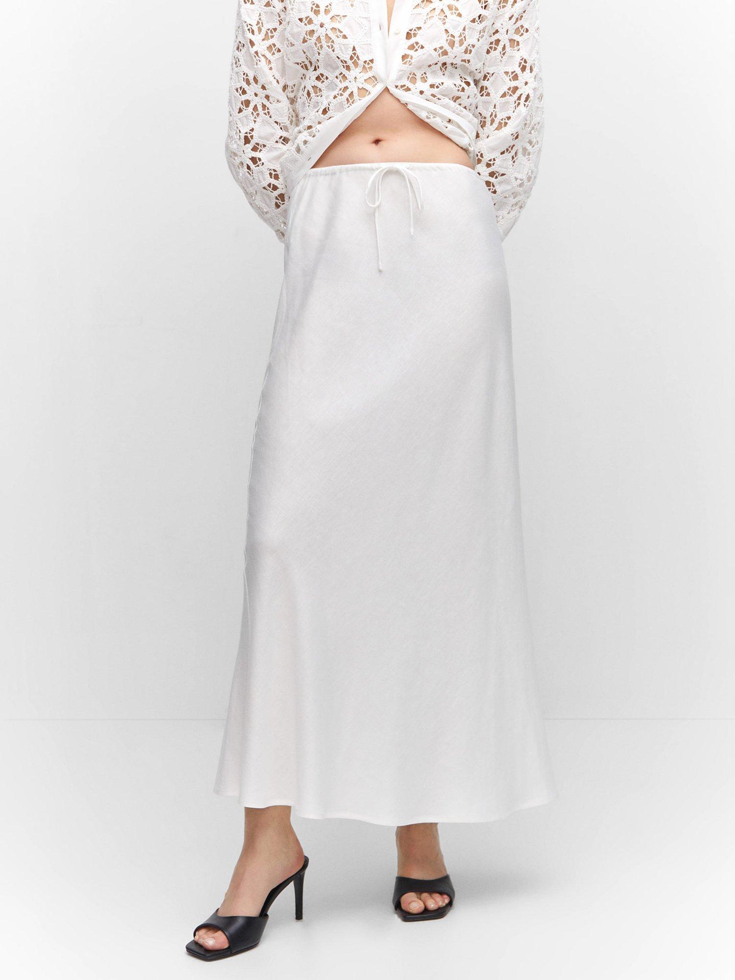 Mango Linen Blend Midi Slip Skirt, White