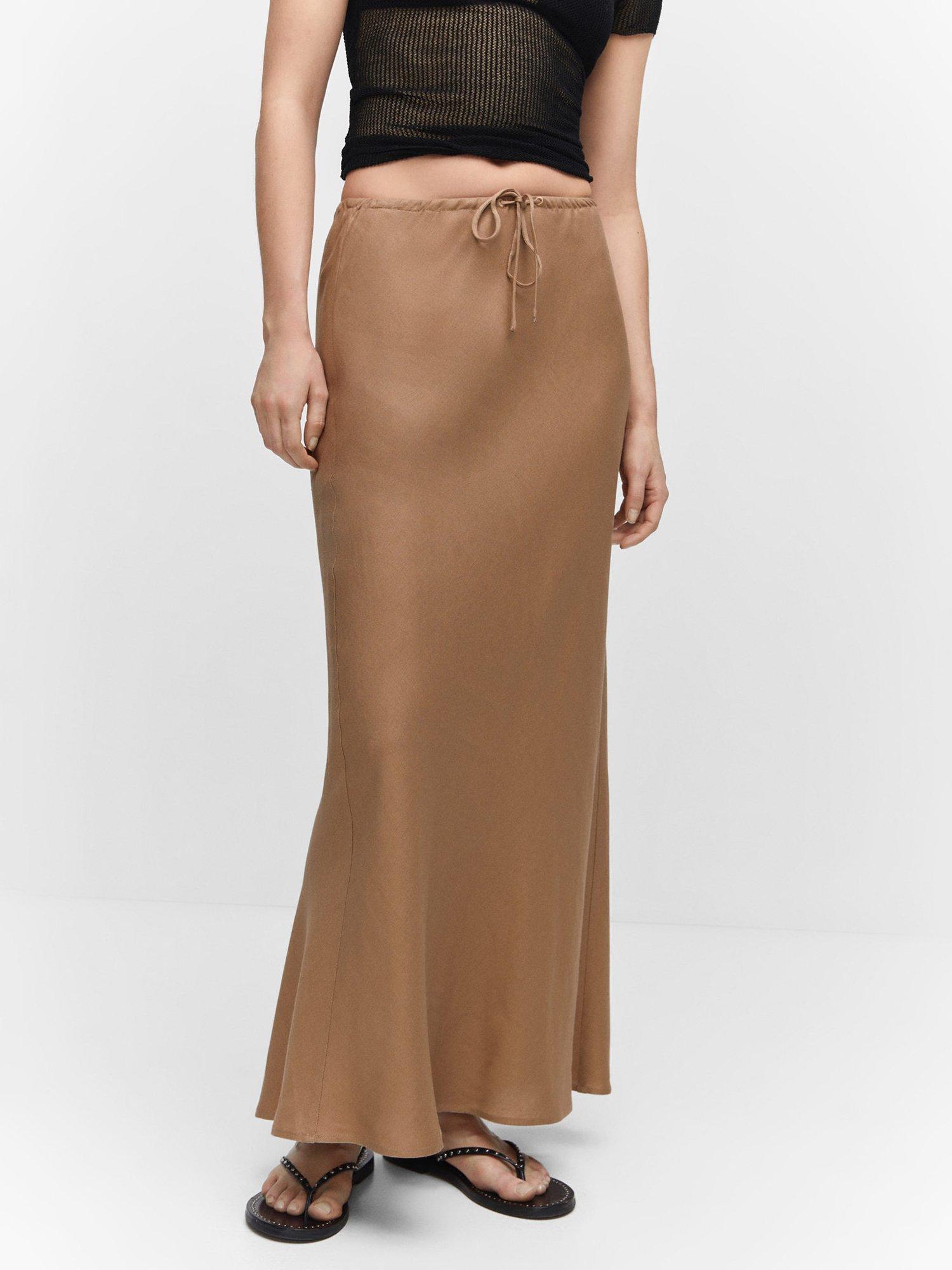 Mango Linen Blend Midi Slip Skirt