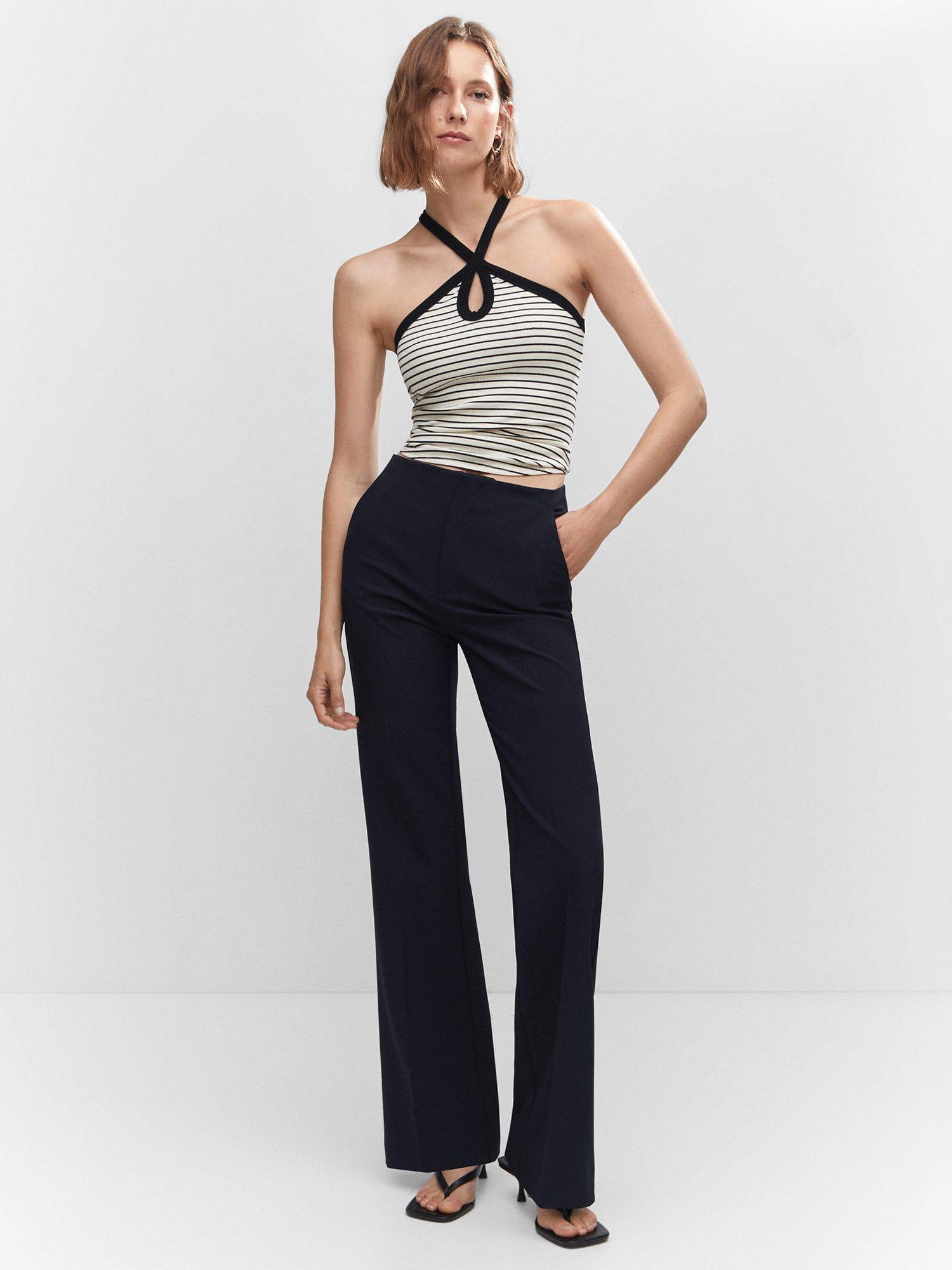 Mango Guido Stripe Halterneck Top, Beige/Black