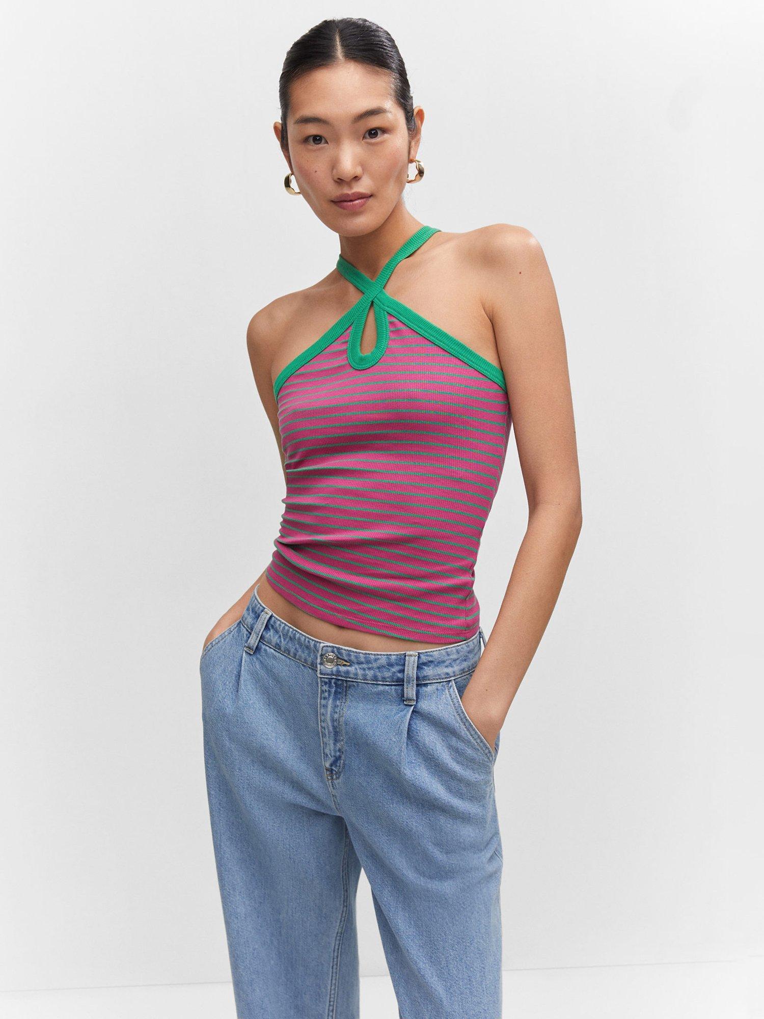 Mango Guido Halterneck Top, Bright Pink