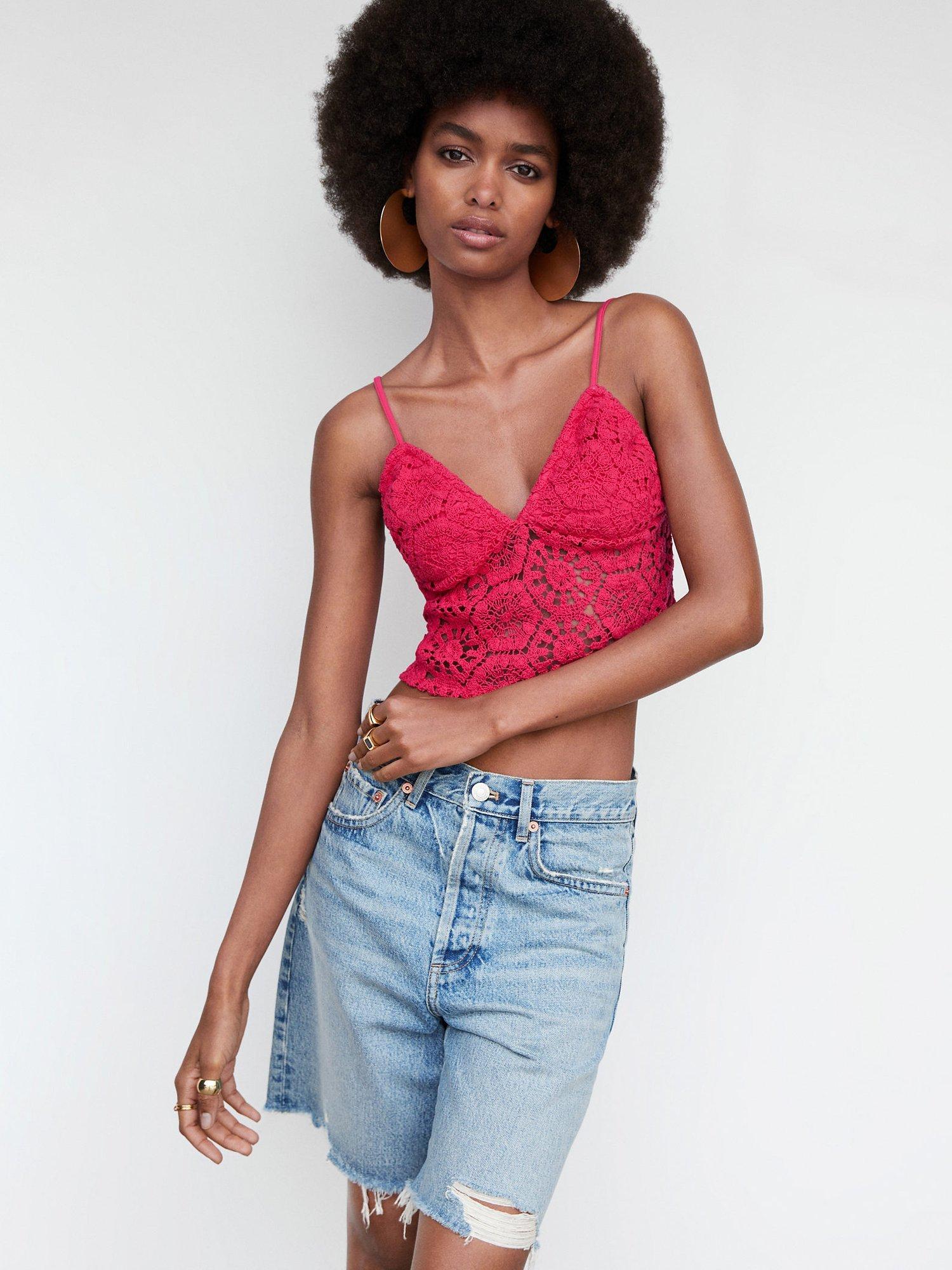 Mango Turqueta Lace Top, Bright Pink