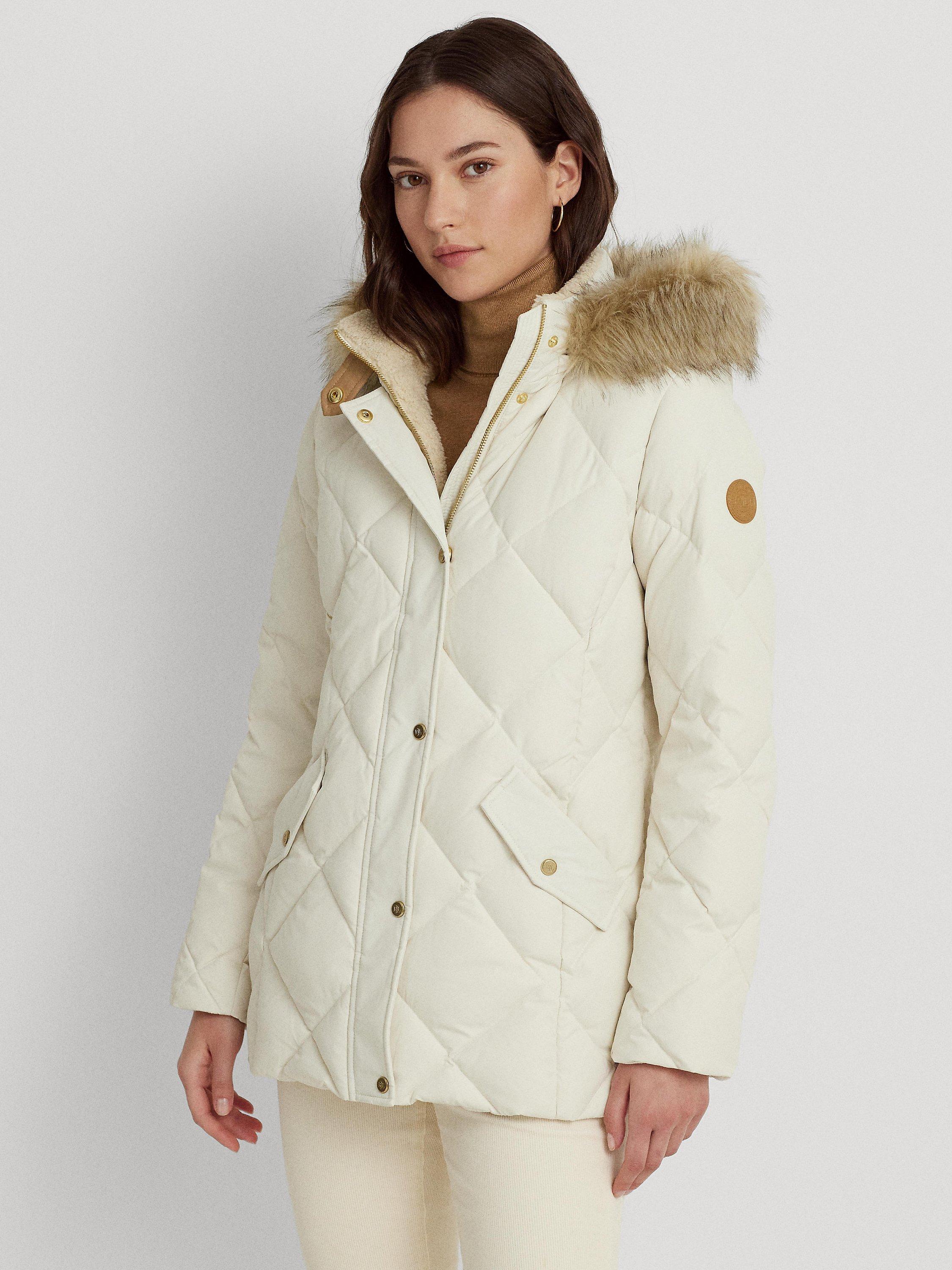 Lauren Ralph Lauren Faux Fur Trim Down Filled Coat, Cream