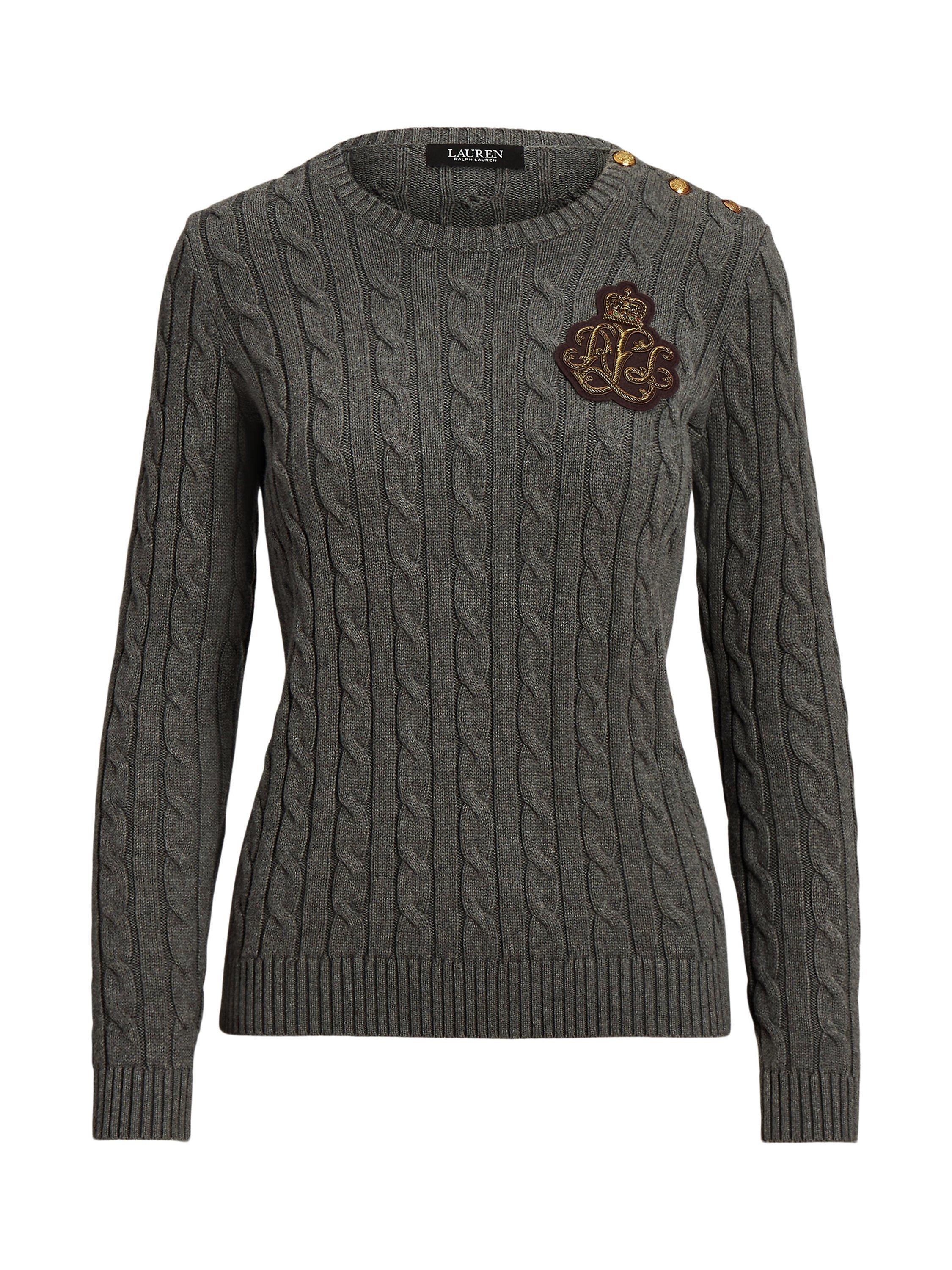 Lauren Ralph Lauren Montiva Cable Knit Cotton Jumper, Grey