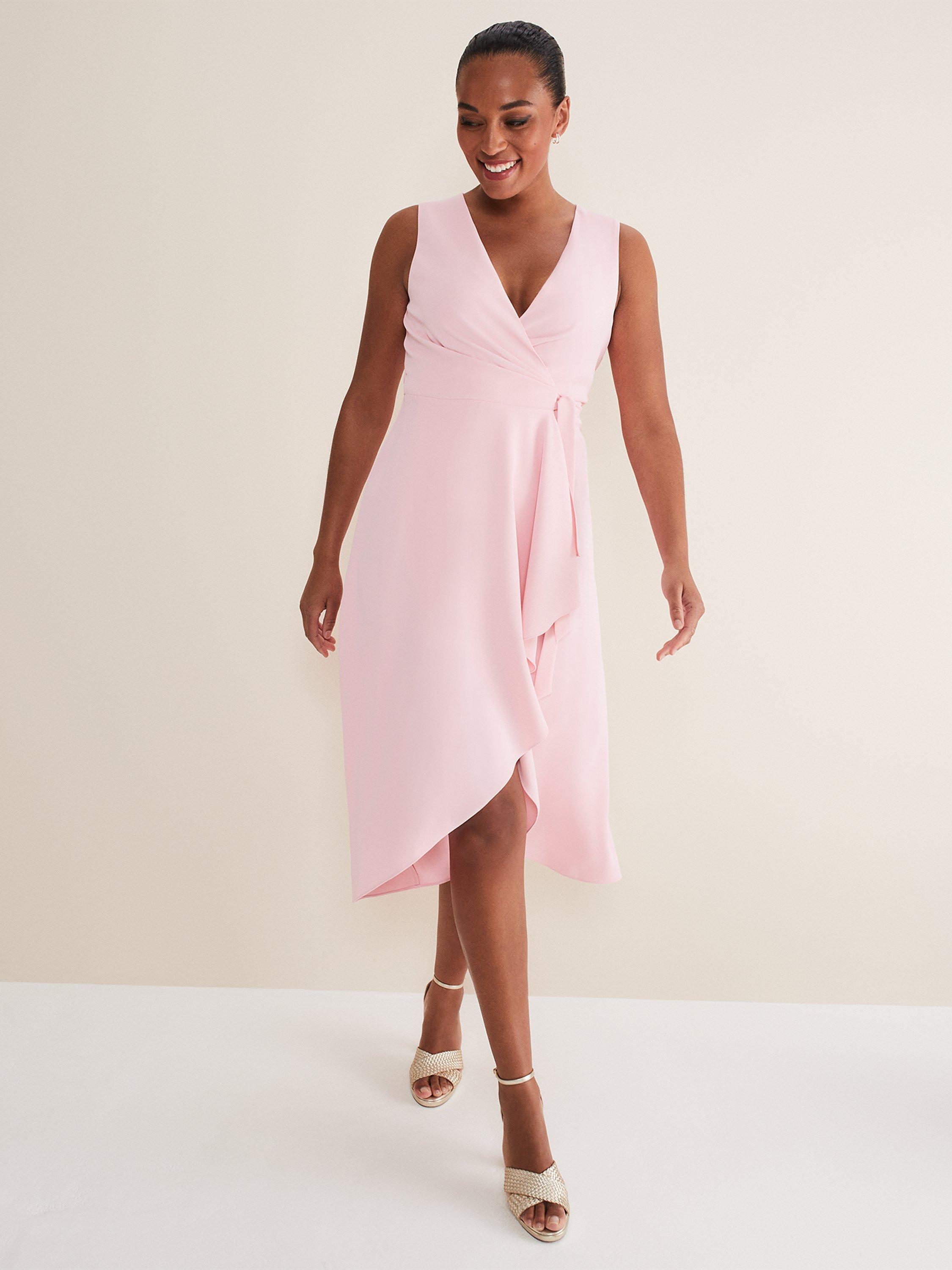 Phase Eight Julissa Sleeveless Ruffle Wrap Midi Dress Soft Pink