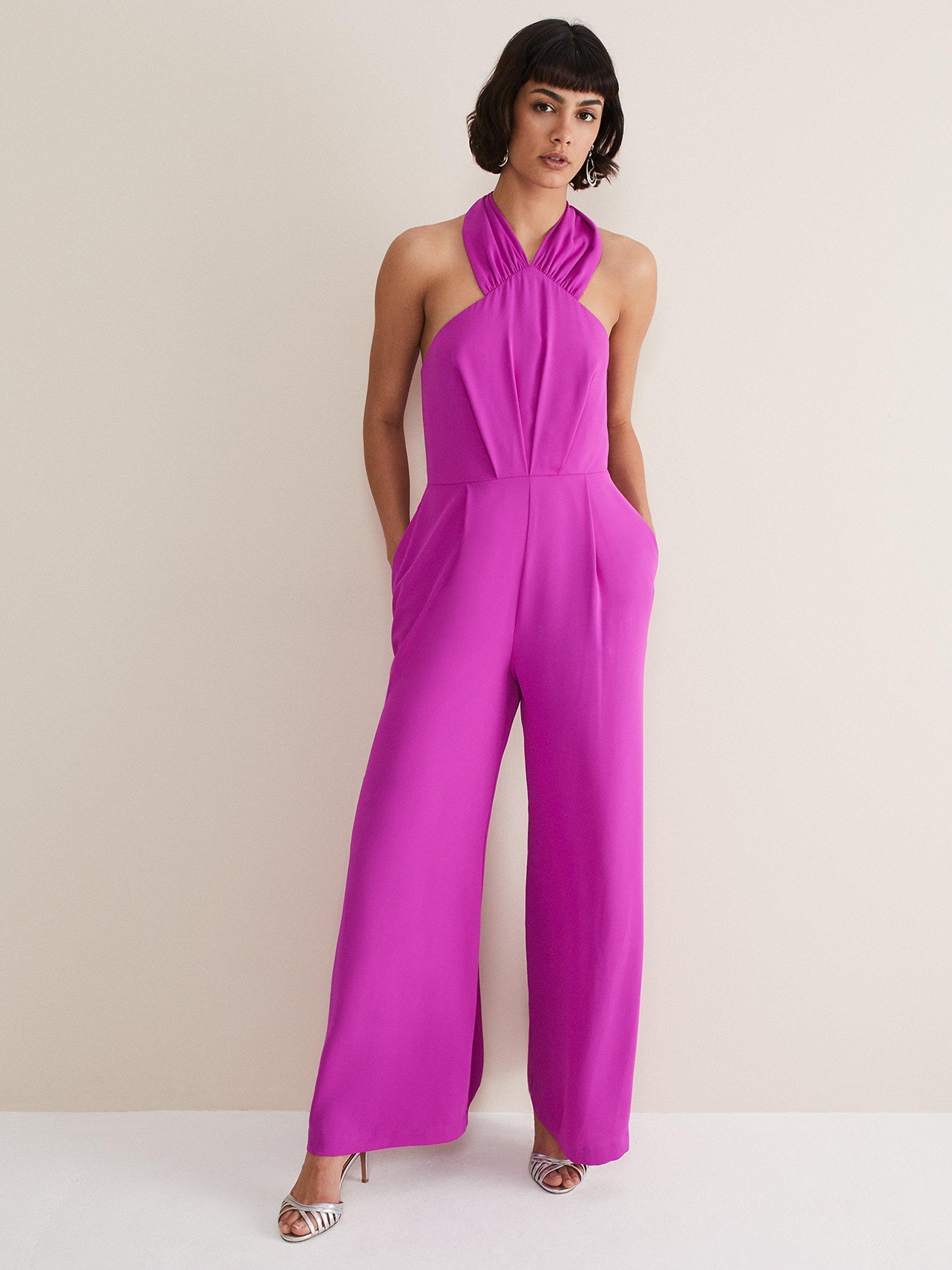 Phase Eight Simone Plain Halterneck Jumpsuit, Fuchsia