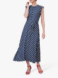 Pure Collection Ruffle Sleeve Belted Dress, Navy Blue