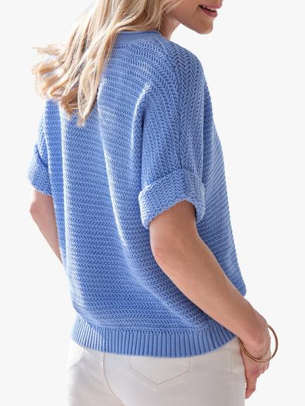 Pure Collection Organic Cotton Stitch Interest Top, Soft Bluebell - view 2, Soft Bluebell