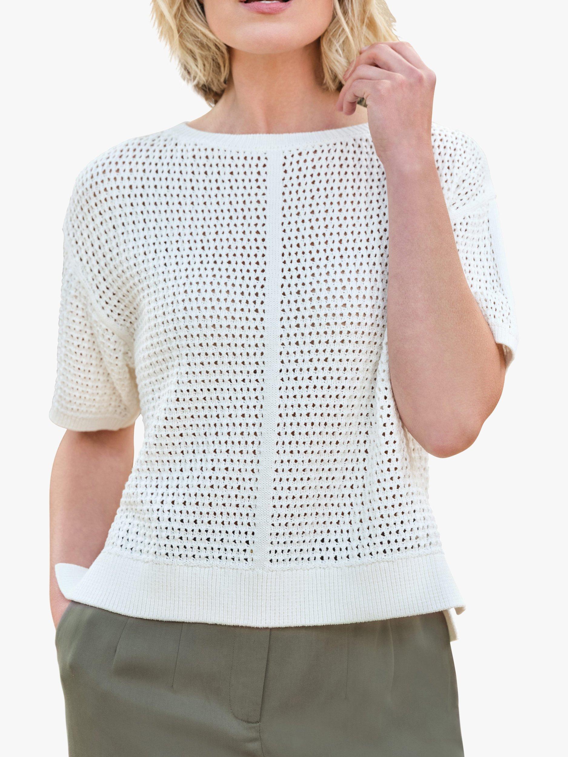 Product image 1 of 3, which shows Pure Collection Organic Cotton Stitch Interest Knit Top, Soft White, 10