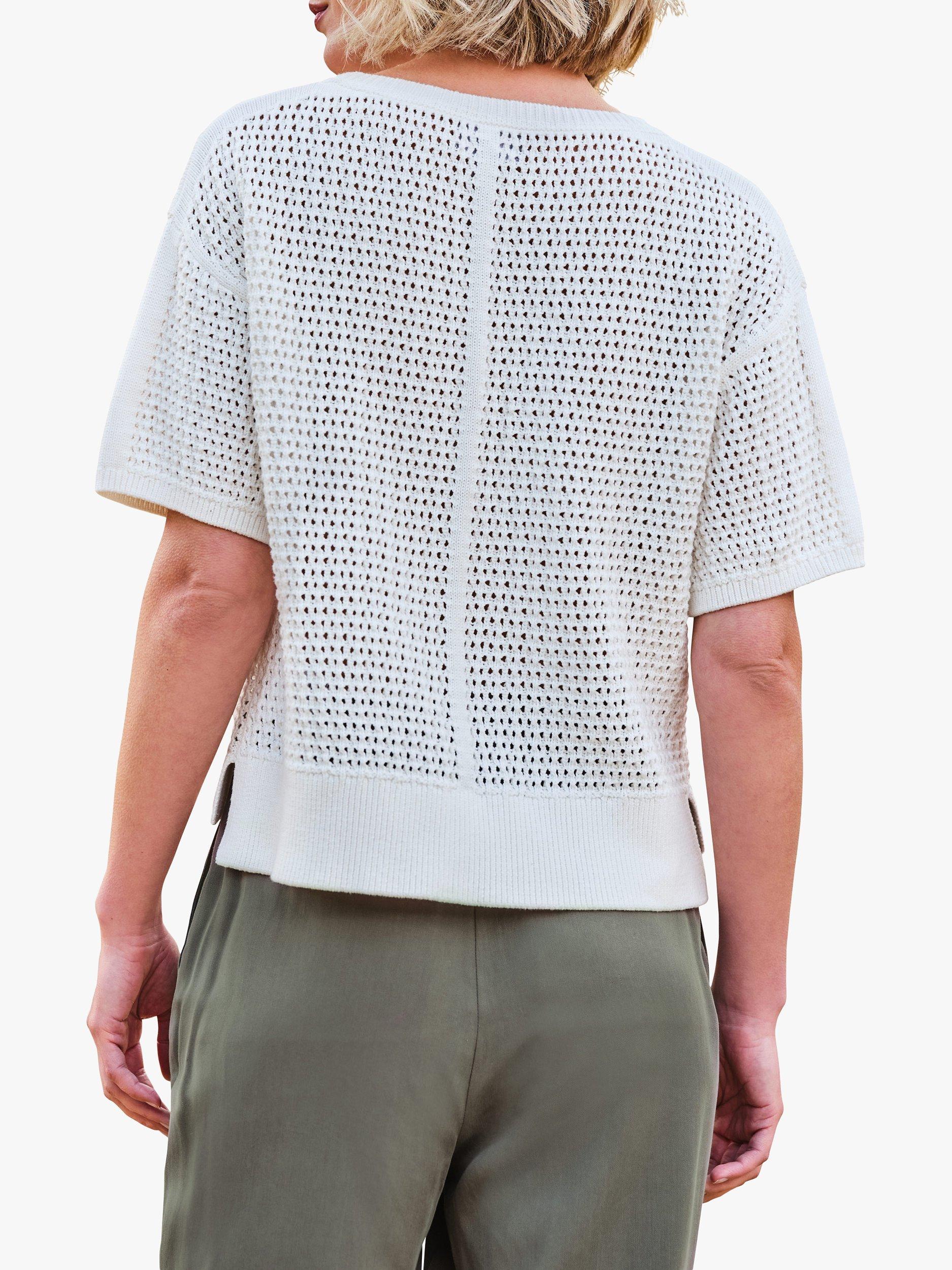 Product image 2 of 3, which shows Pure Collection Organic Cotton Stitch Interest Knit Top, Soft White, 10