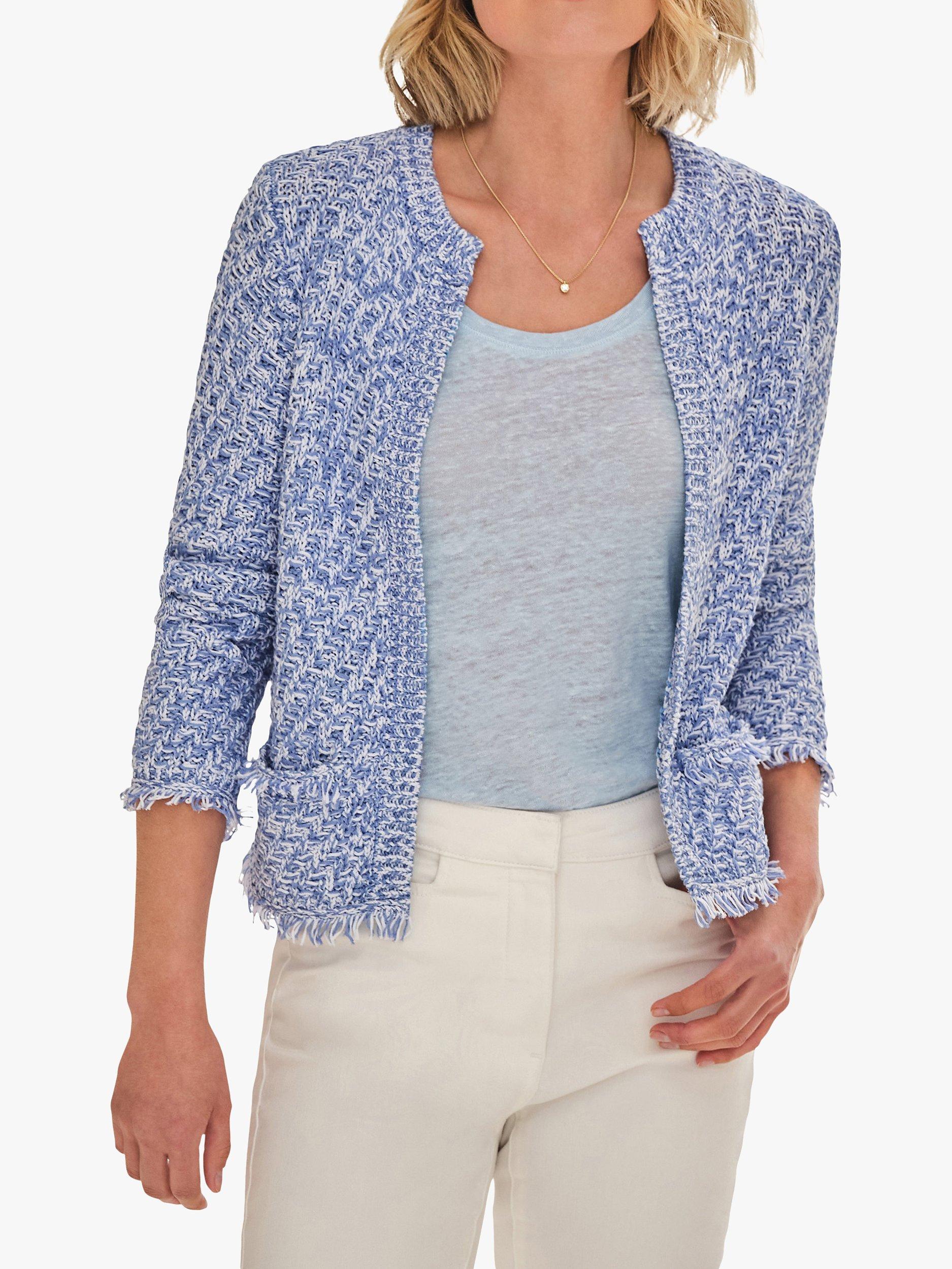 Pure Collection Textured Cotton Knitted Jacket, Blue, 10