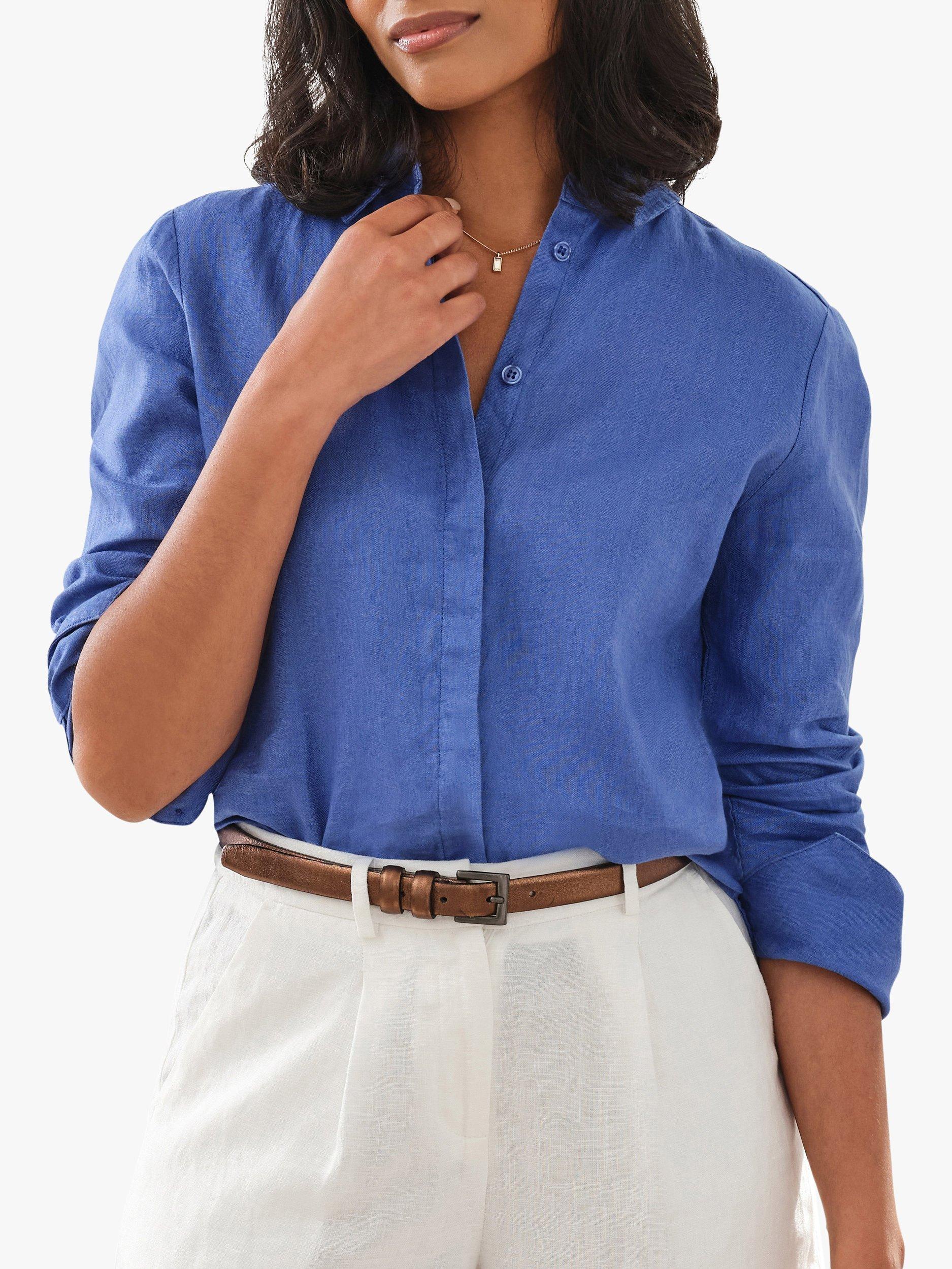 Product image 1 of 2, which shows Pure Collection Linen Longline Shirt, Cobalt, 10