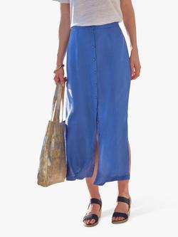 Pure Collection Button Through Linen Skirt, Cobalt
