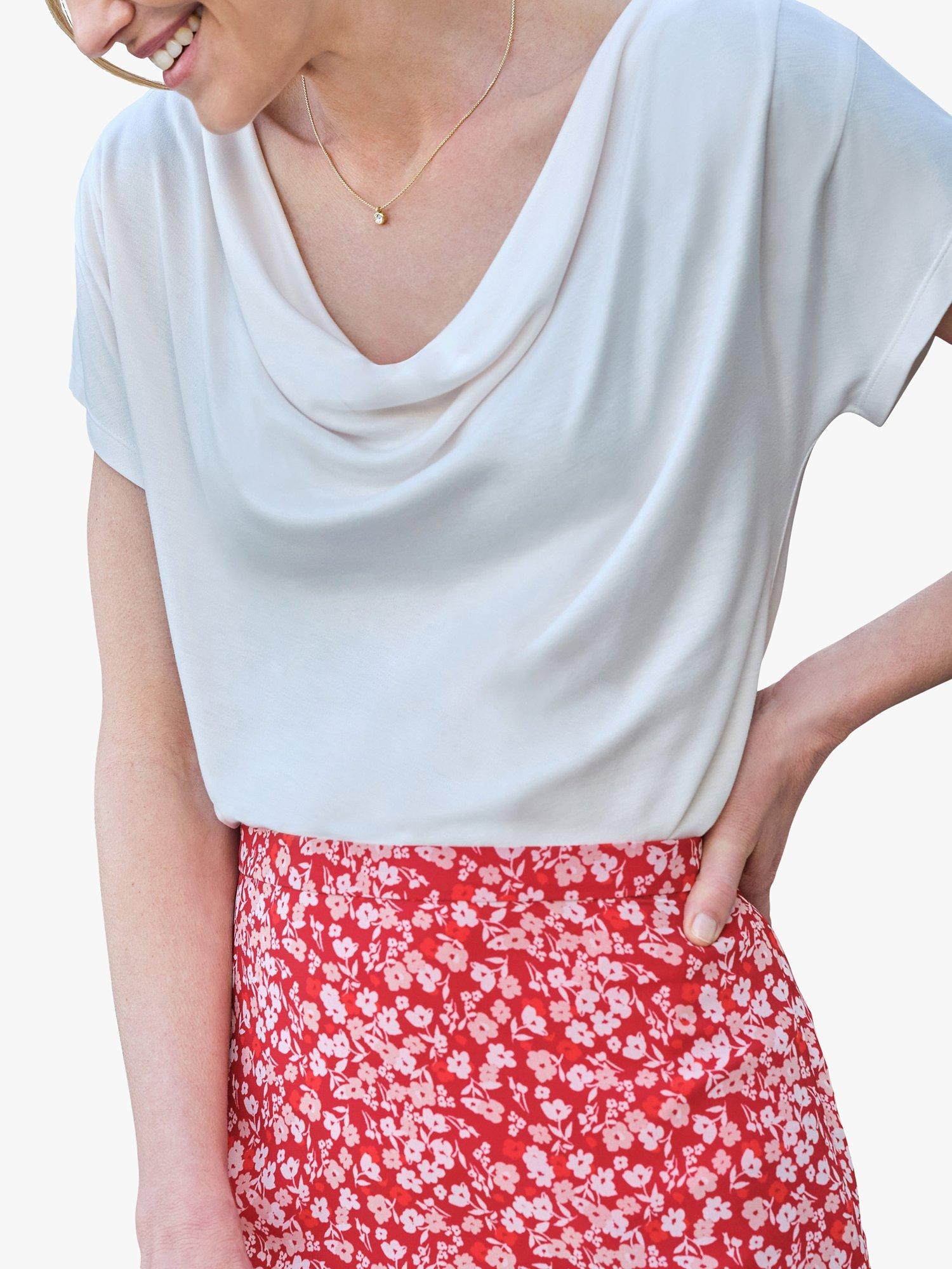Product image 1 of 2, which shows Pure Collection Cowl Neck Jersey Top, Ivory, 12