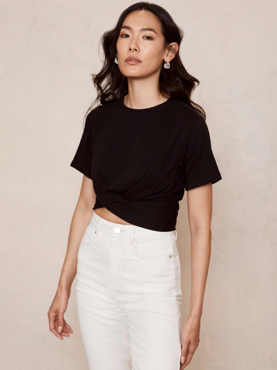 Mint Velvet Tie Back Crop T-Shirt, Black