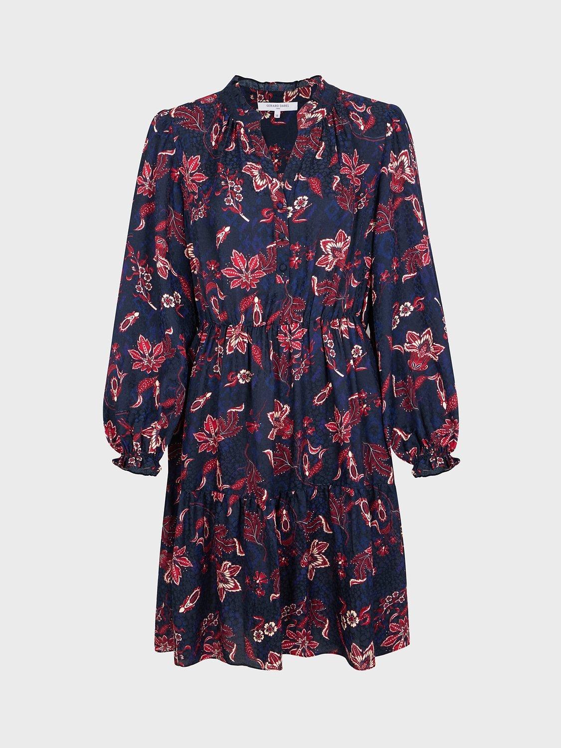 Gerard Darel Josefina Silk Blend Floral Dress, Navy