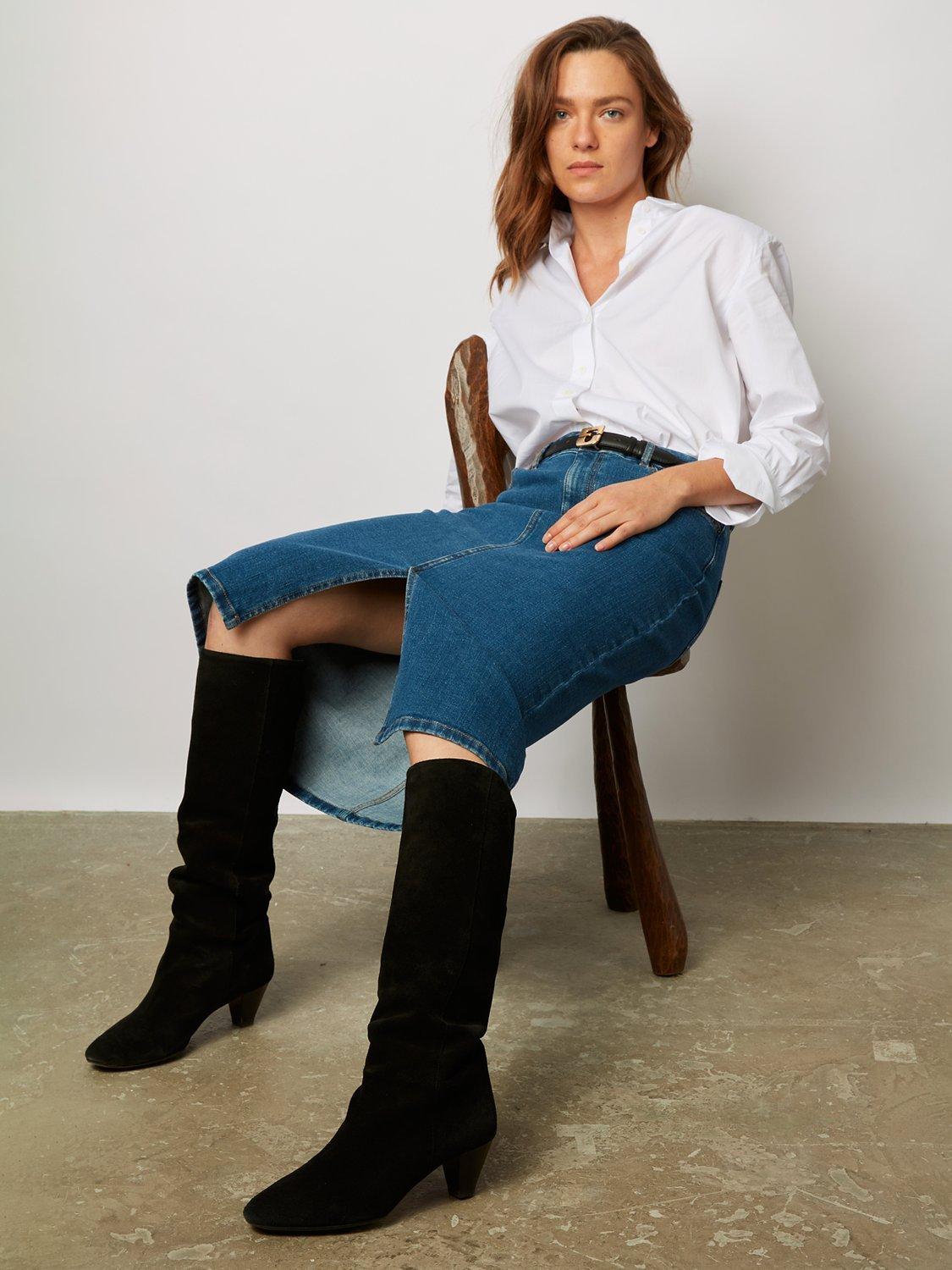Gerard Darel Benedicte Denim Midi Skirt, Blue